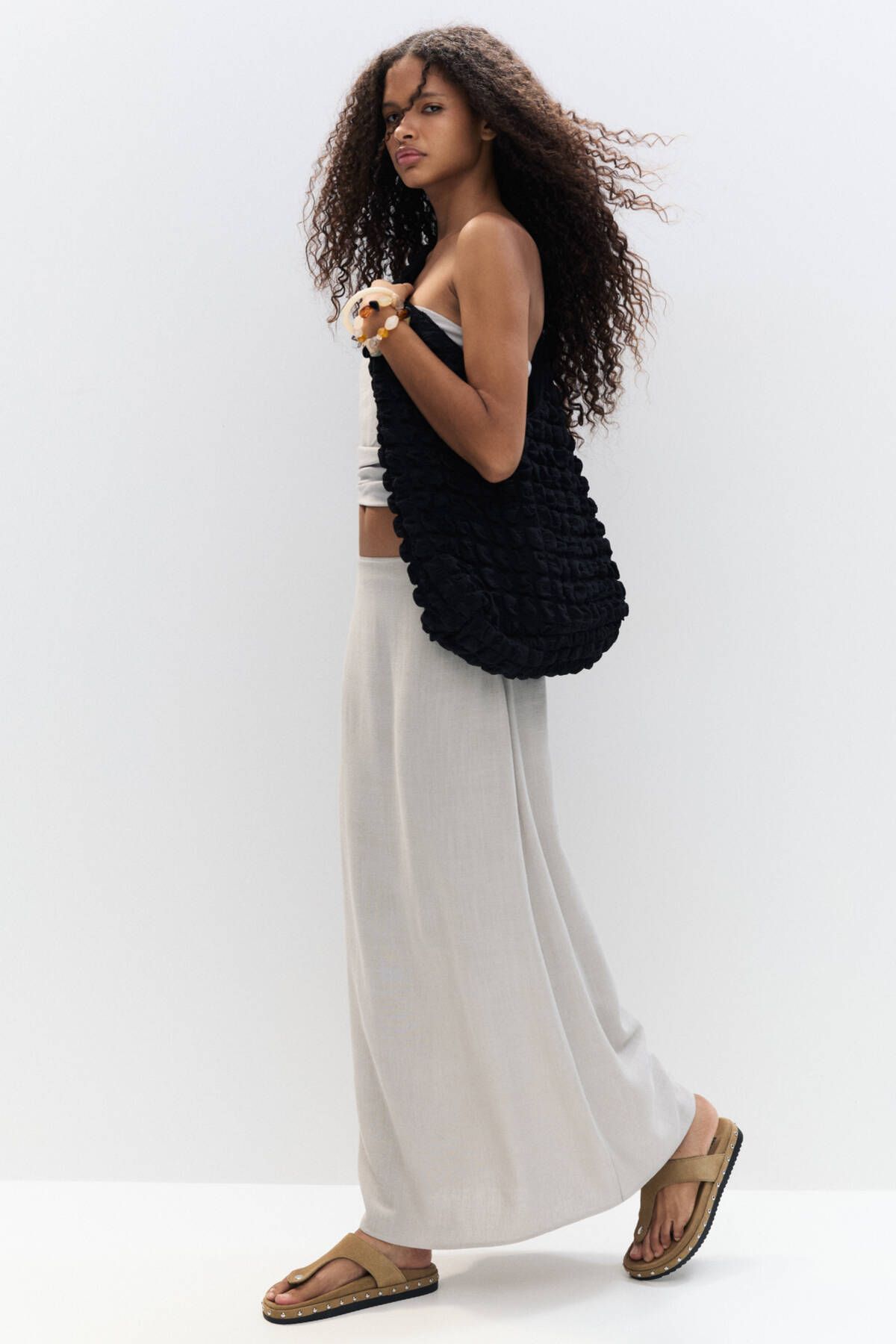 Pull & Bear Straight fit rustik midi etek