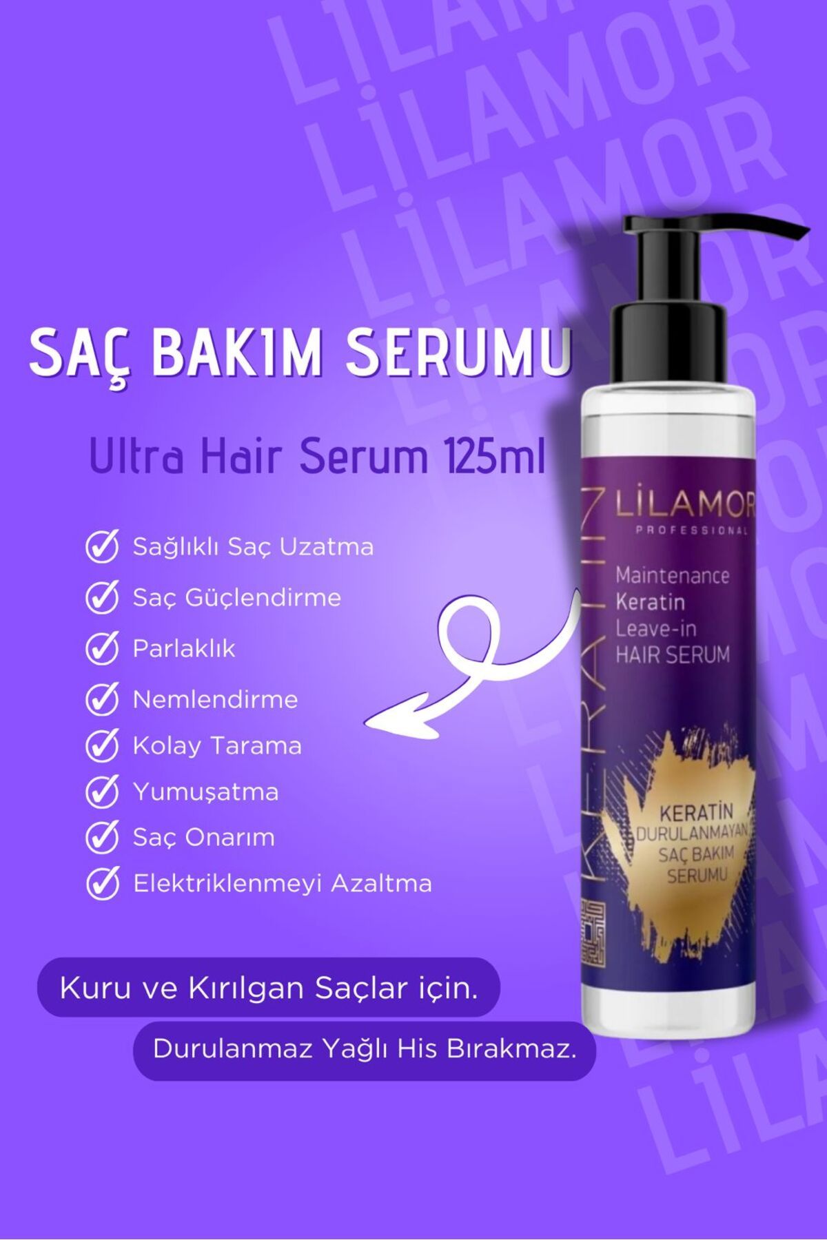 Lilamor Keratin Durulanmayan Saç Bakım Serumu 125 ml