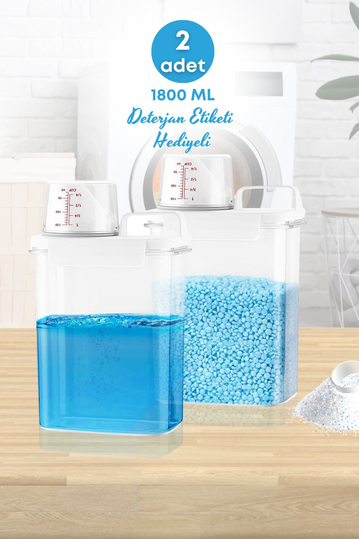 GRİMOR Life 2 Adet Sızdırmaz Depolama Sıvı Toz Deterjan Erzak Saklama Kutusu- Ölçekli Deterjan Kutusu 1800 ml