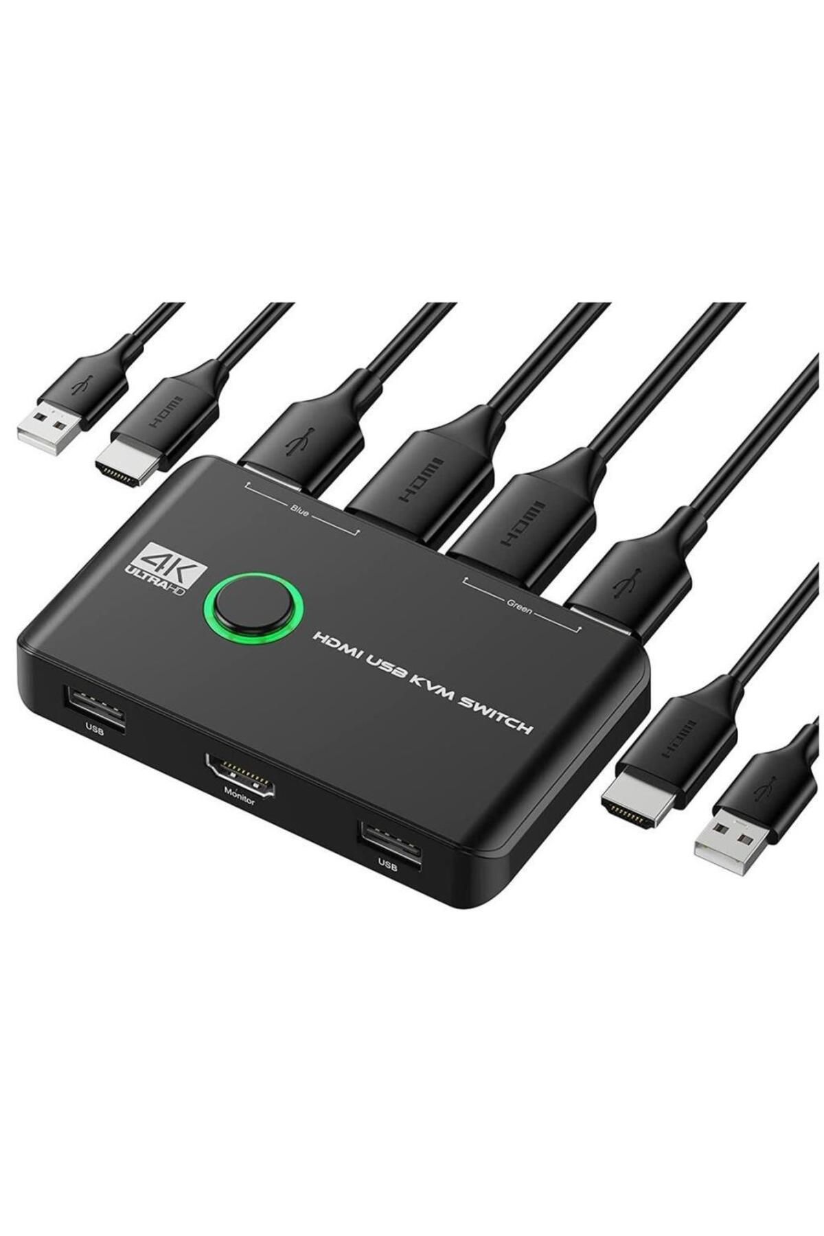 Temiz Pazar 4K Hdmi Kvm Switch 2 Port Usb 2 PC Tek Kasa Klavye Mouse Kontrol Çoklayıcı