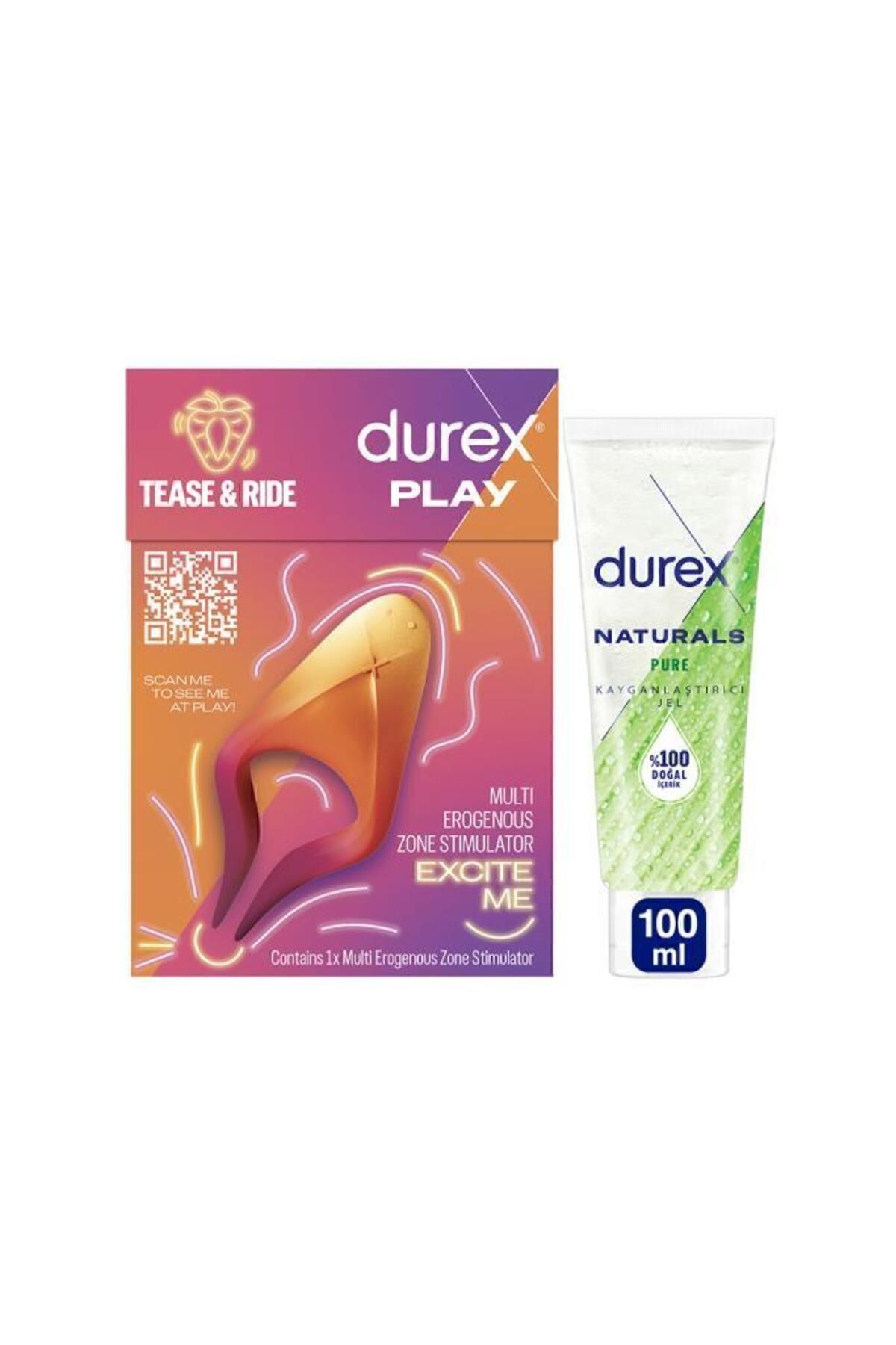 Durex Çok Fonksiyonlu Titreşimli Erojen Bölge Uyarıcı,USB Şarjlı + Naturals Pure Kayganlaştırıcı Jel 100ml
