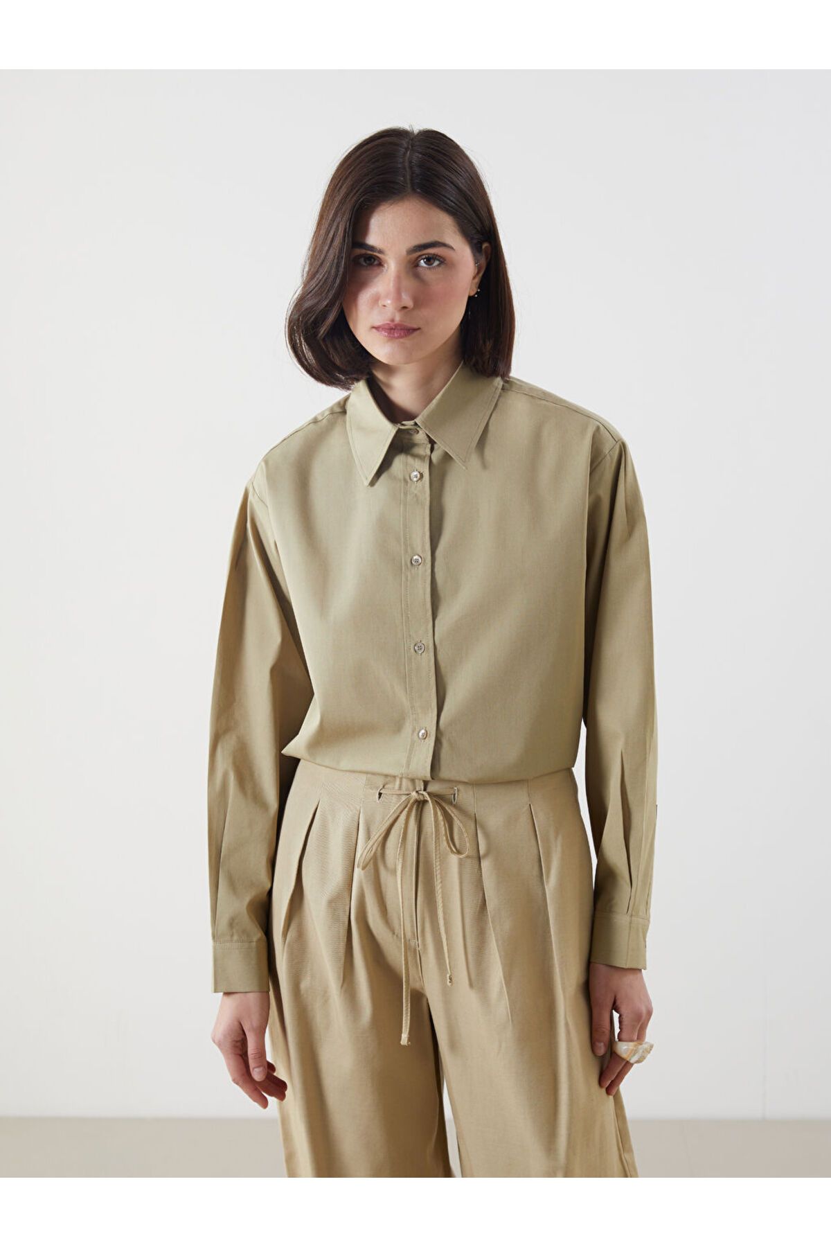 LC Waikiki LCW Modest Haki Poplin Kadın Gömlek Tunik