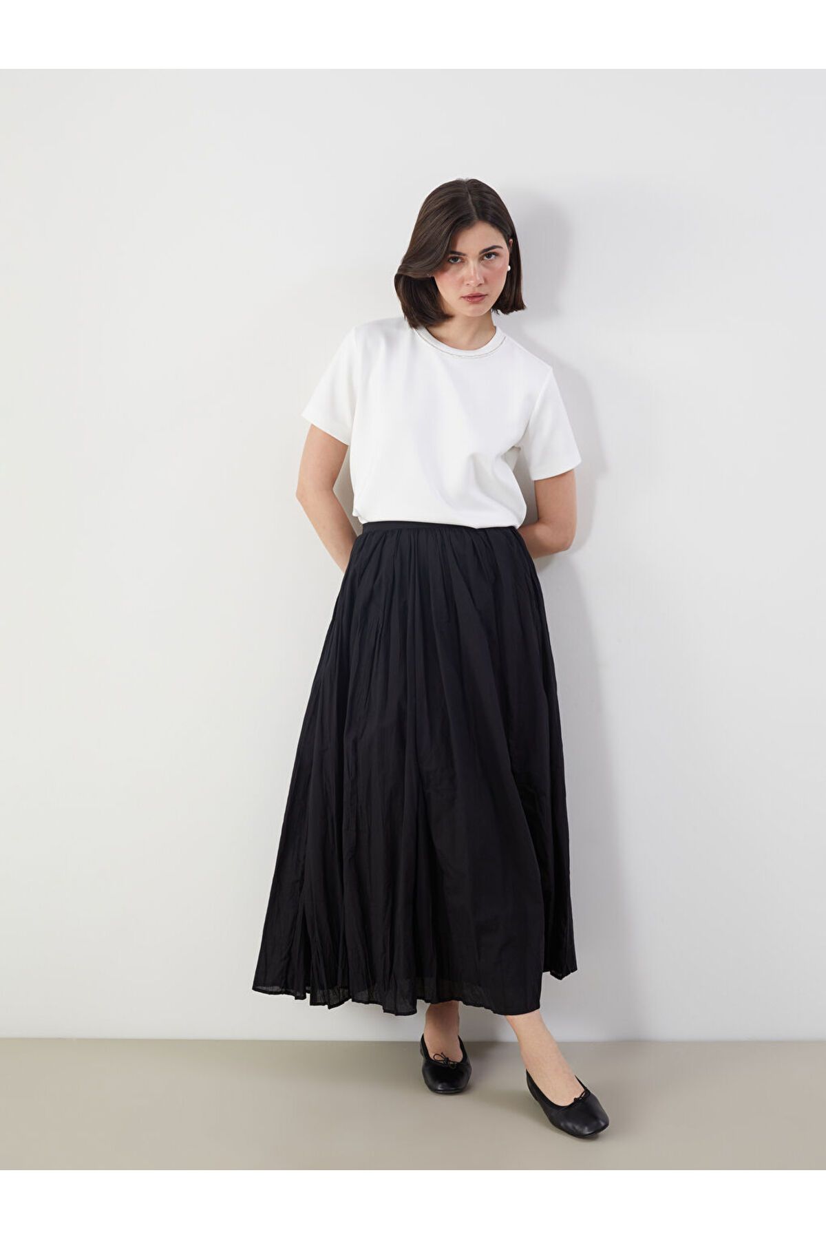 LC Waikiki LCW Modest Siyah Beli Lastikli Vual Etek