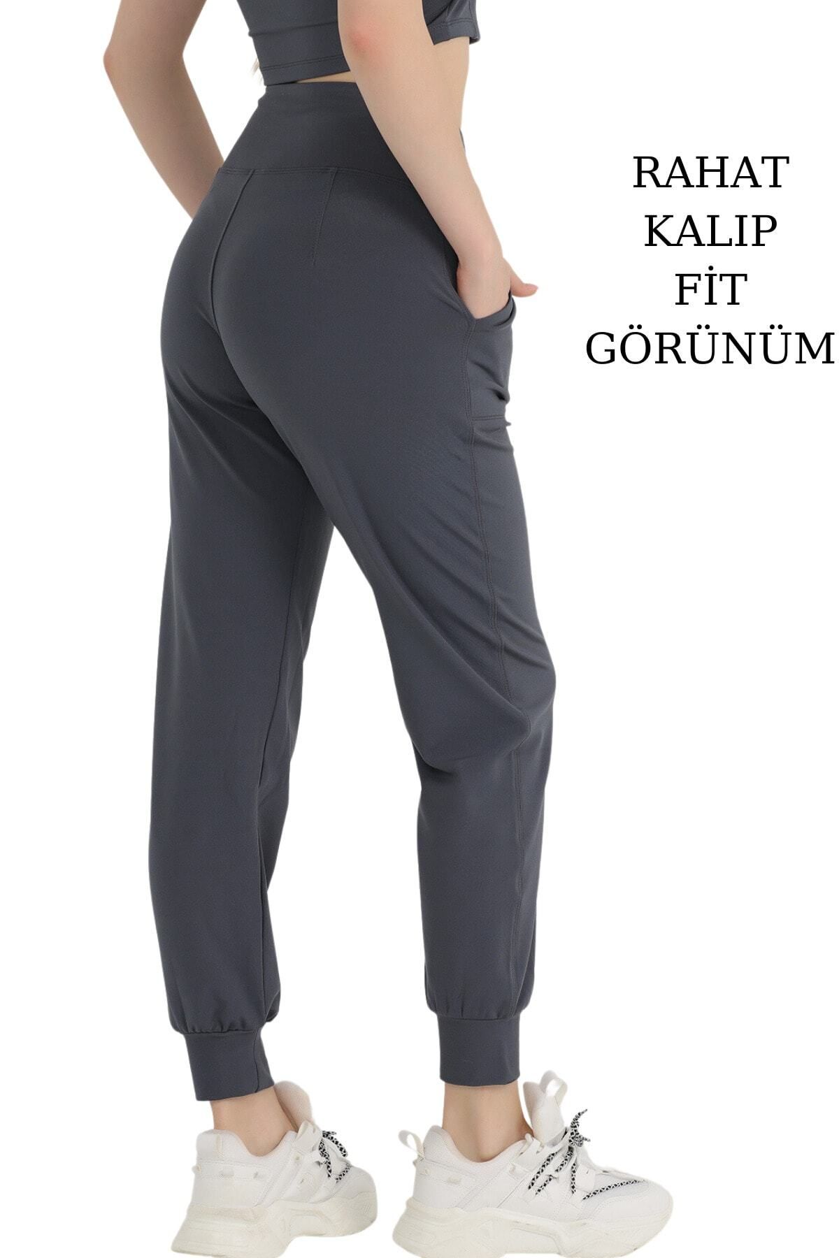 missmaral Kadın Curve Eşofman Alt Antrasit Jogger Dalgıç Kumaş Yüksek Bel Çift Cepli Joggers 1061