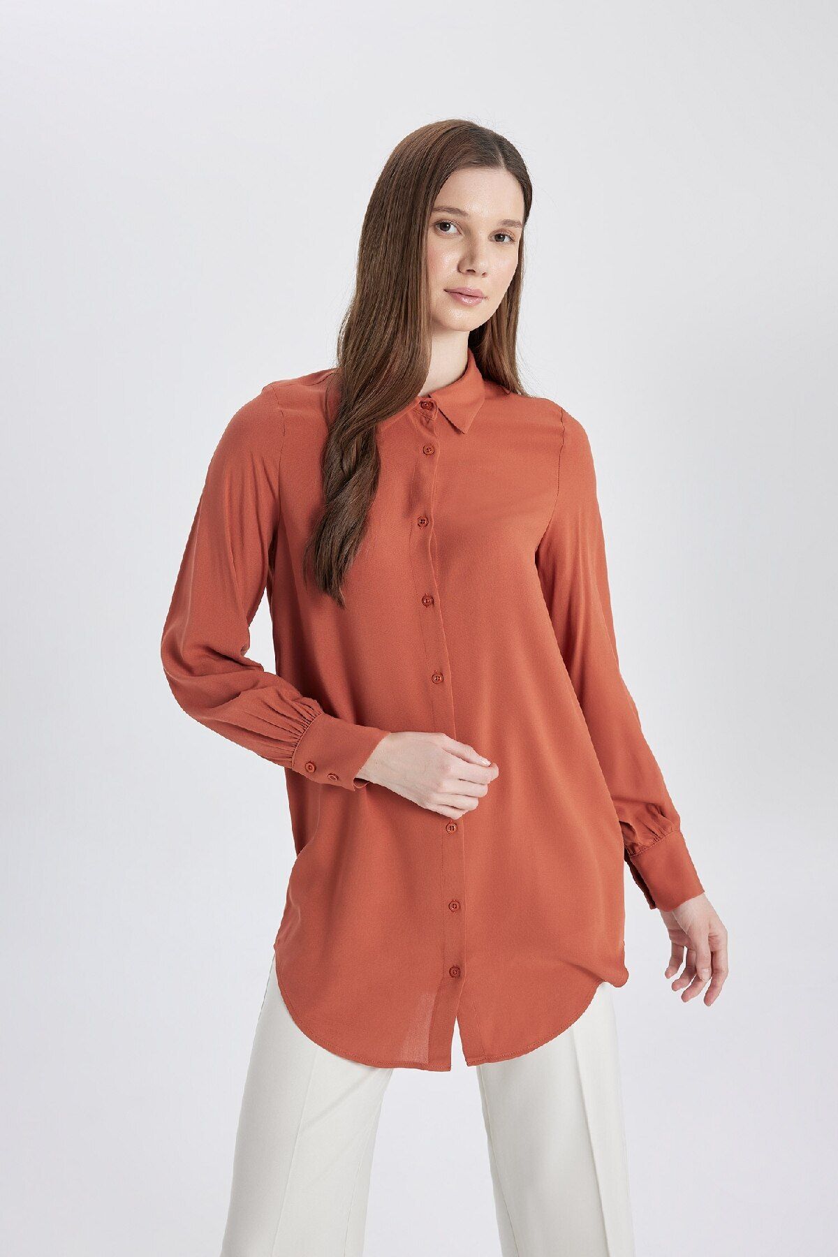 Defacto Regular Fit Basic Düz Uzun Kollu Gömlek Tunik Z3538az24sp