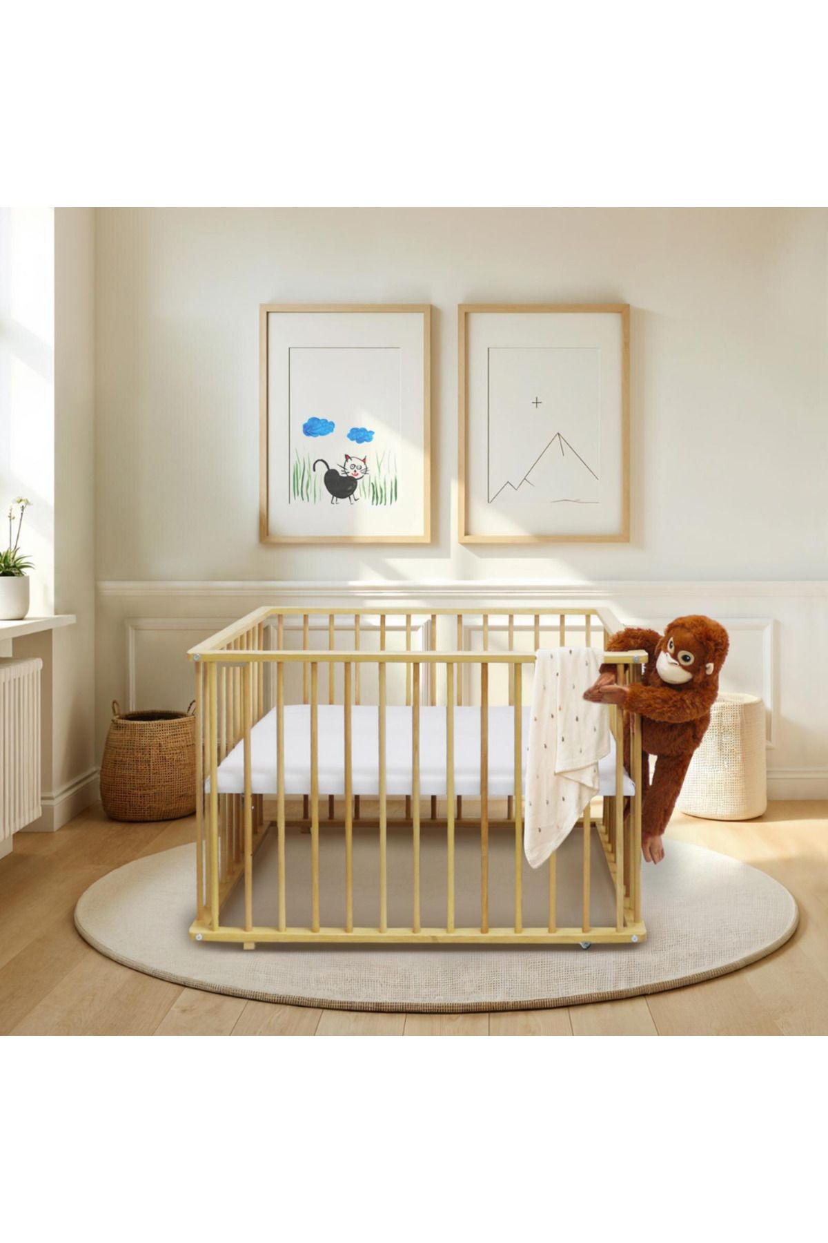 motheranbaby Baby Plus 80x100 Ahşap Oyun Parkı, çocuk tekerlekli oyun alanı, bebekler için güvenli oyun alanı