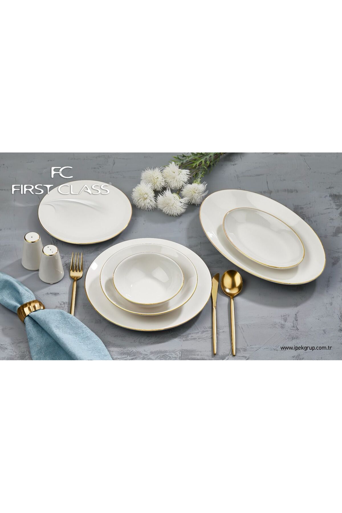FC FİRST CLASS 55 PARÇA 12 KİŞİLİK ALTIN YALDIZLI YEMEK TAKIMI