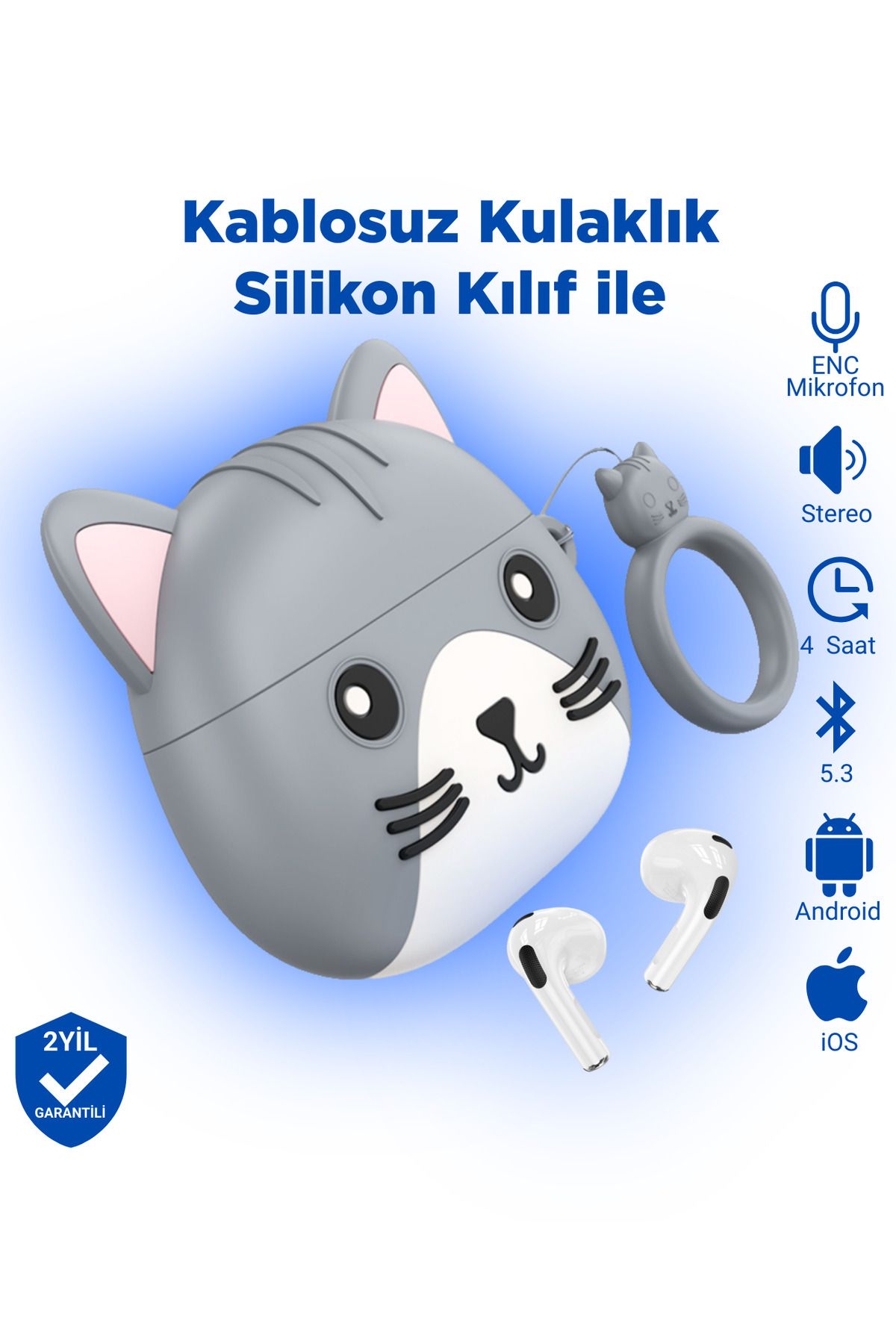 Hoco Ew46 Pro Ios Android Uyumlu Tws Bluetooth 5.3 Kablosuz Kulaklık Silikon Kedi Desenli Kılıf Ile