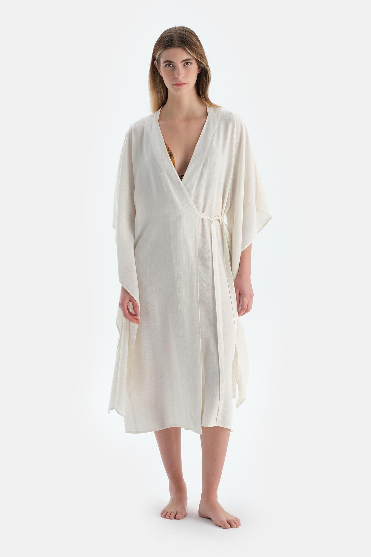 Dagi Ekru Uzun Kimono