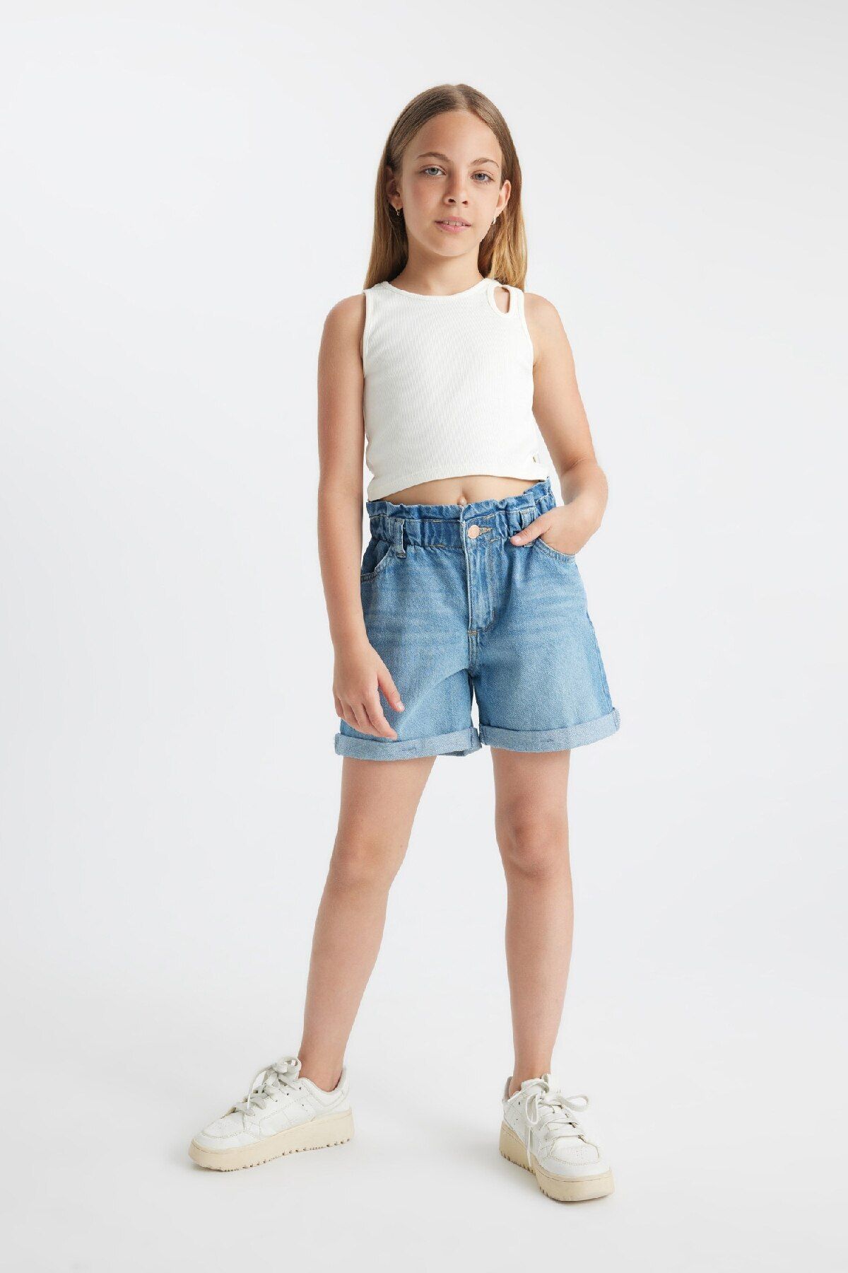 Defacto Kız Çocuk Paperbag Jean Şort B8113A824SM