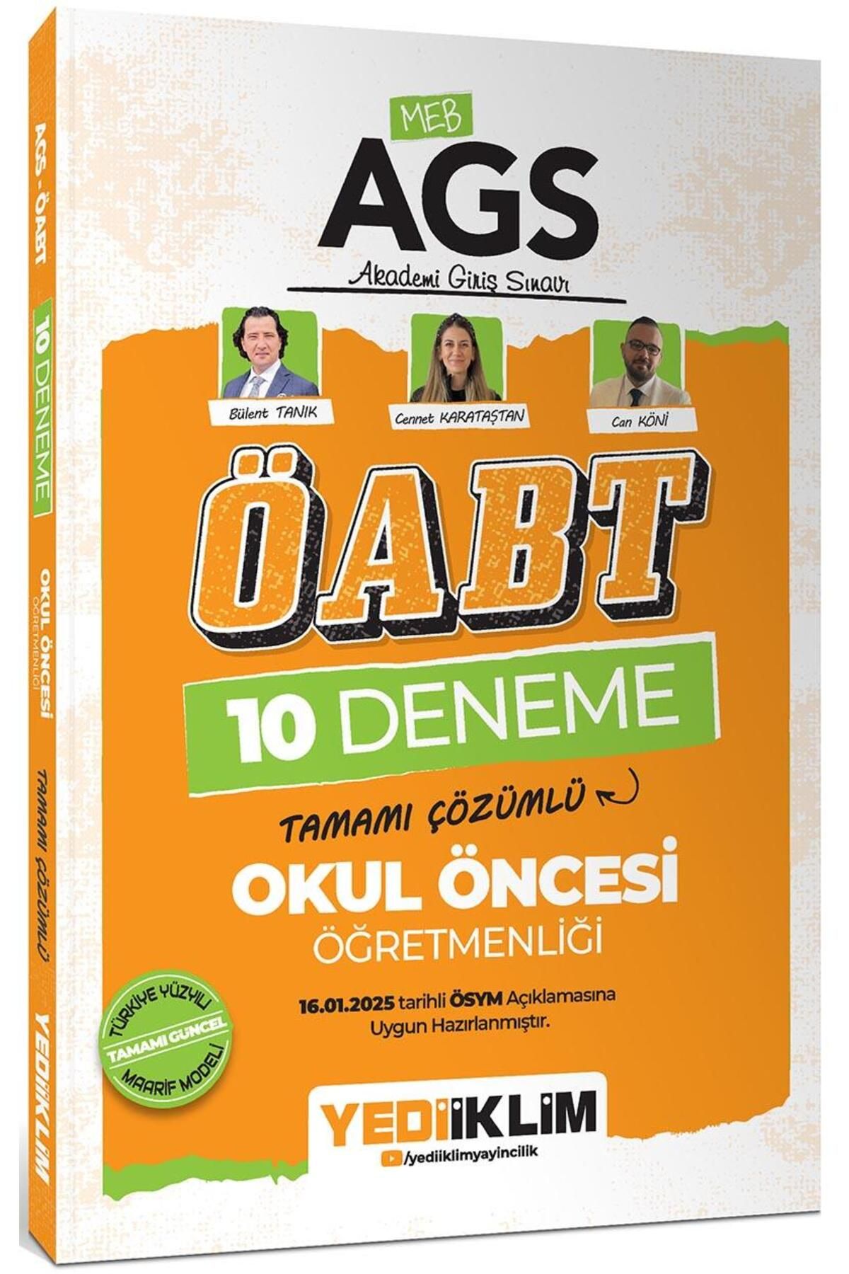 Yediiklim Yayınları 2025 MEB AGS ÖABT Okul Öncesi Öğretmenliği Tamamı Çözümlü 10 Deneme