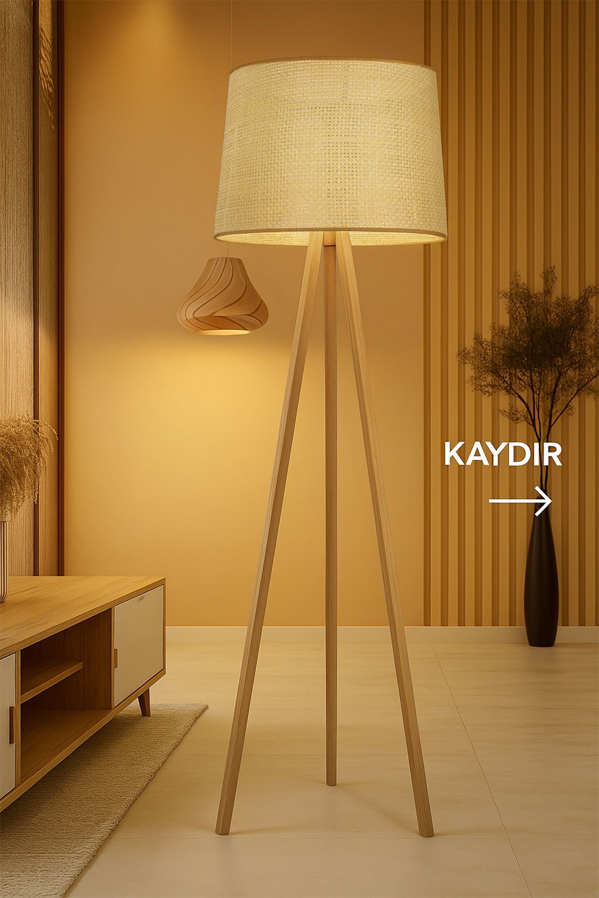 Vivido Home Doğal Rattan Hasır Ahşap Lambader