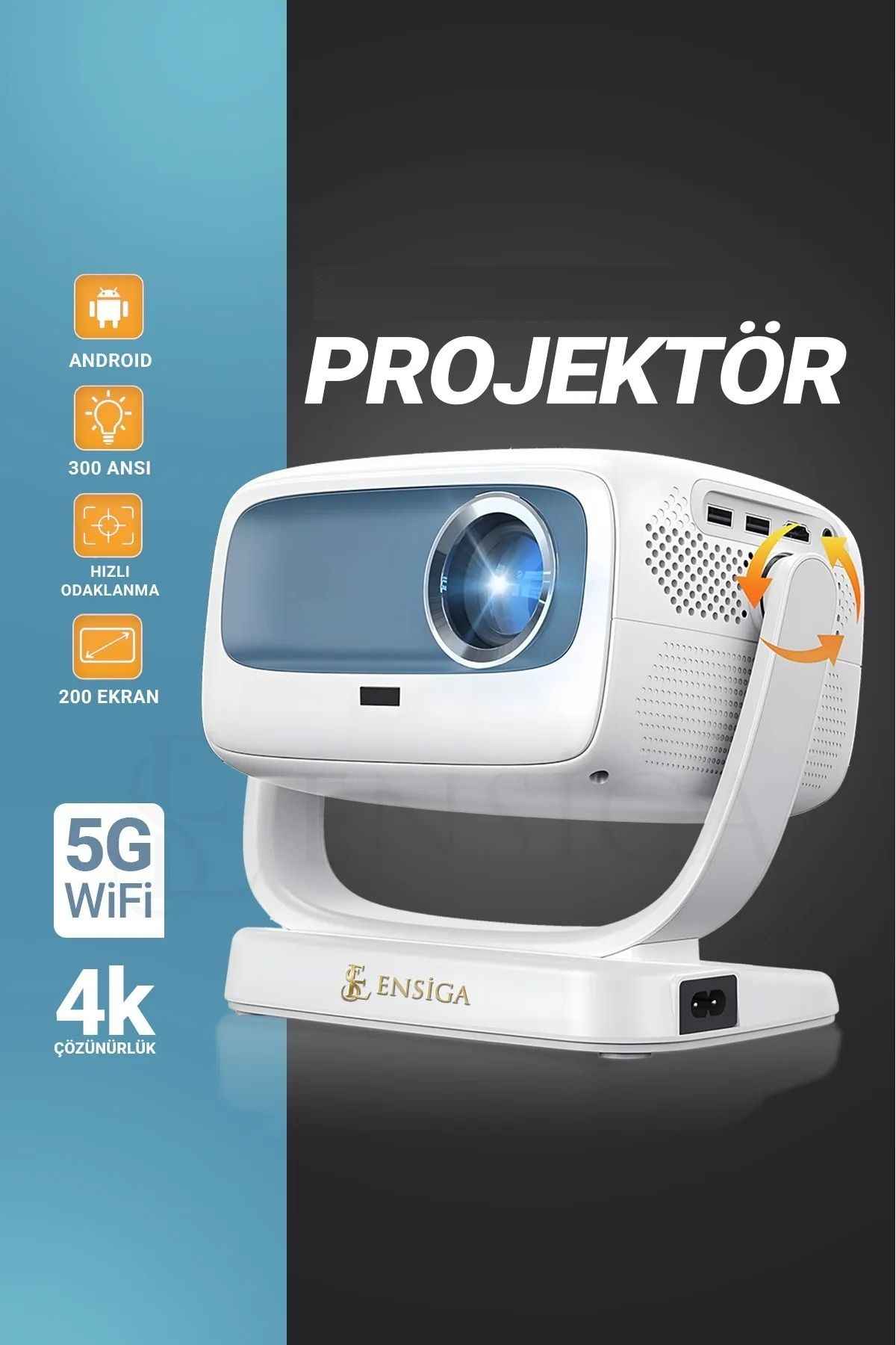 EN SİGA 4k 5g Wifi 1080p 200lümen Projektör Ile Akıllı Taşınabilir Android Yüksek Çözünürlük
