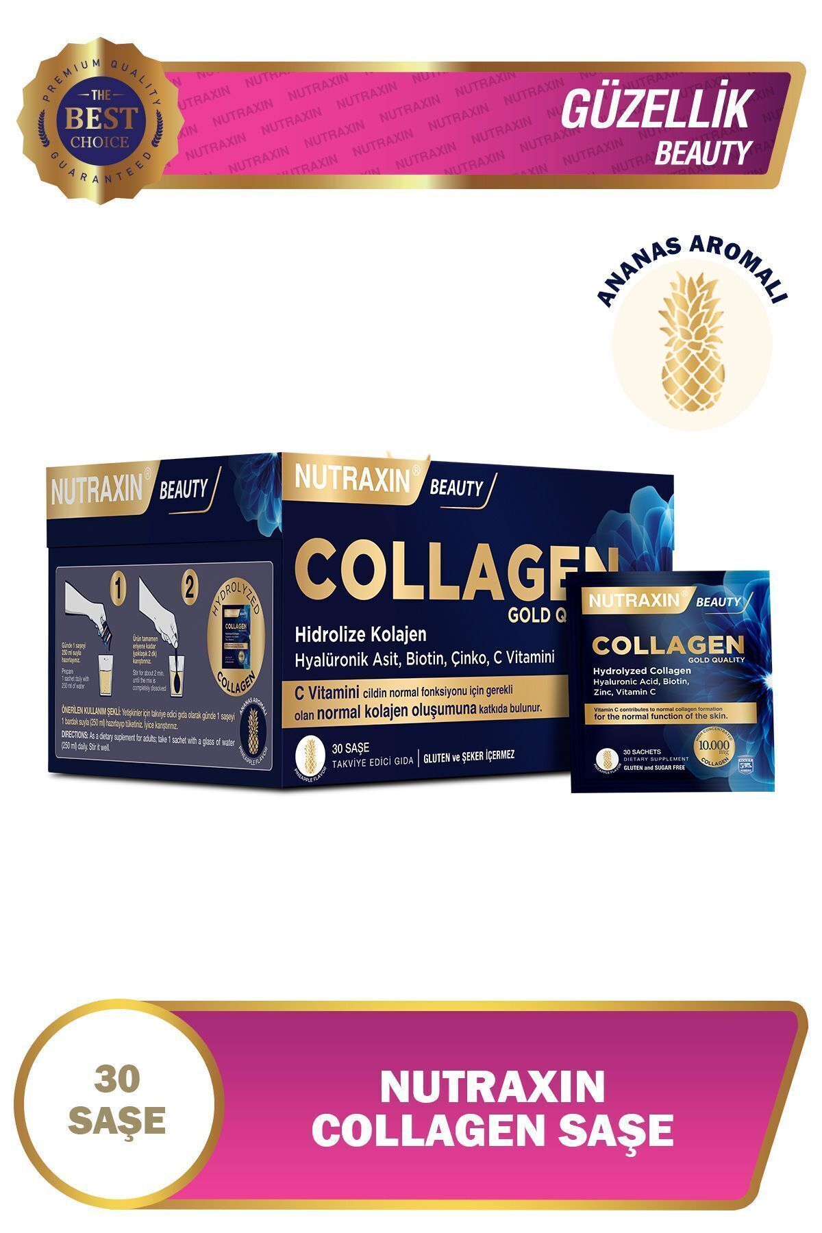 Nutraxin Collagen 30 Saşe 10.000 Mg Tip 1 Tip 3 Ananas Aromalı 2'li