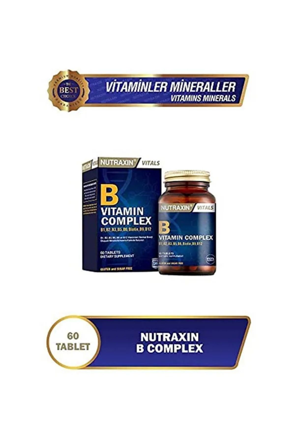 Nutraxin B Complex Vitamin 60 Tablet B1, B2, B3, B5, B6, B12