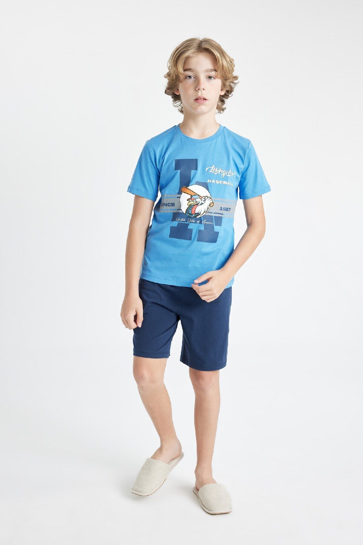Defacto Erkek Çocuk Pijama Takımı Baskılı Kısa Kollu Üst Şort C7911a824sm