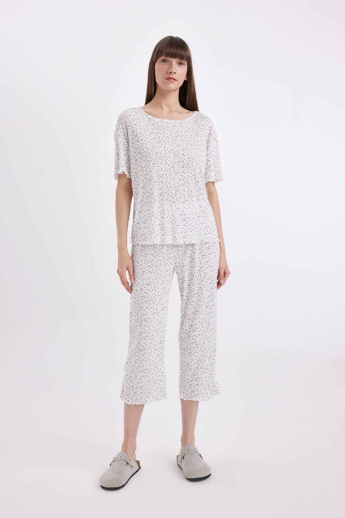 Defacto Regular Fit Desenli Kısa Kollu Pijama Takımı-fall In Love D1537ax24sm