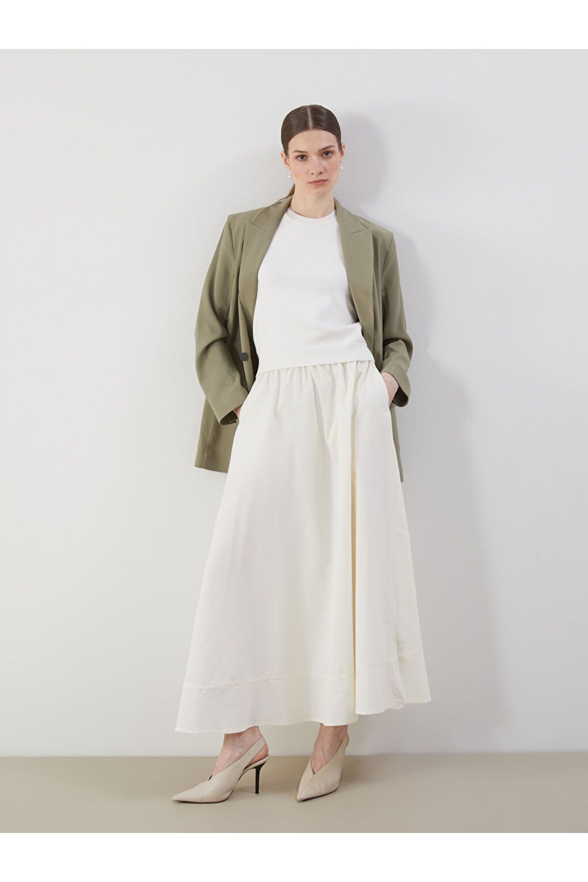 LC Waikiki LCW Modest Beli Lastikli Poplin Kloş Etek