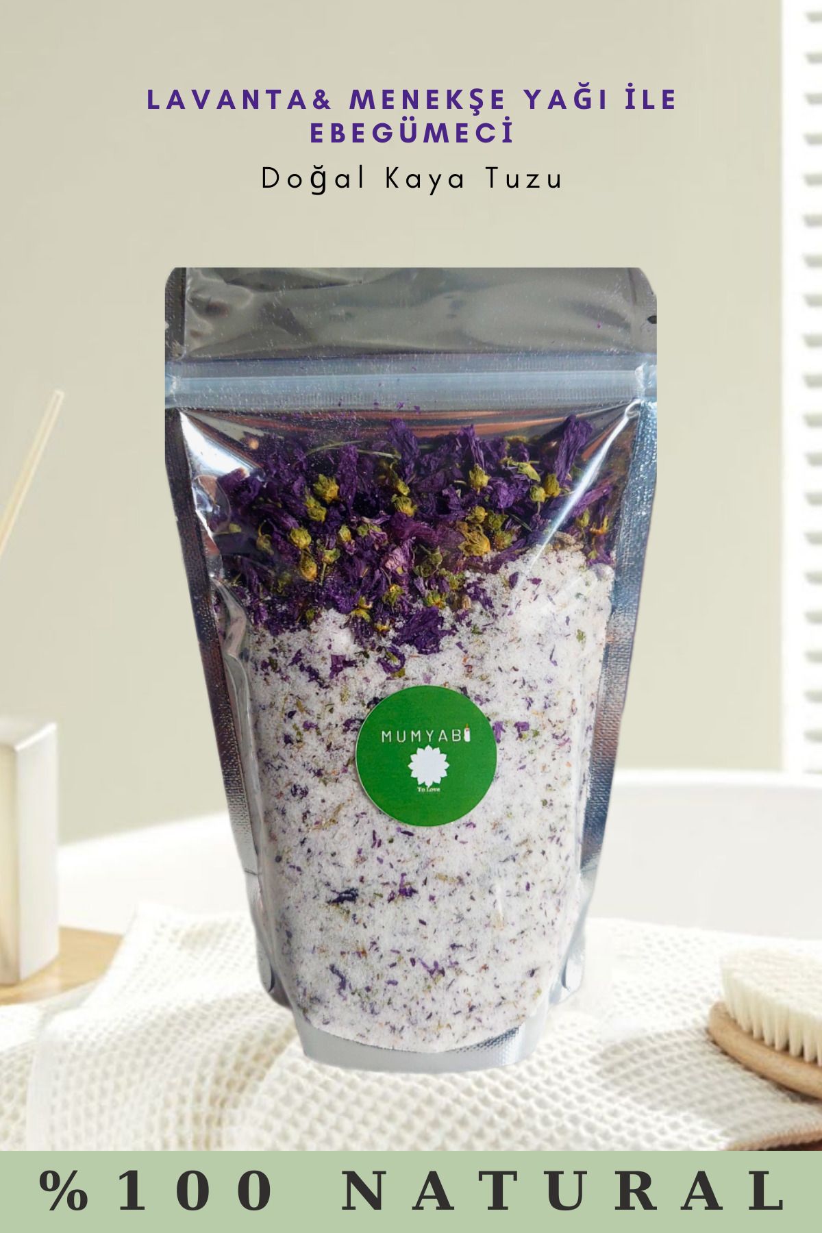 MUMYABİ Doğal Lavanta Kokulu Ebegümeci Banyo Kaya Tuzu Manikür/pedikür/peeling 300 gr