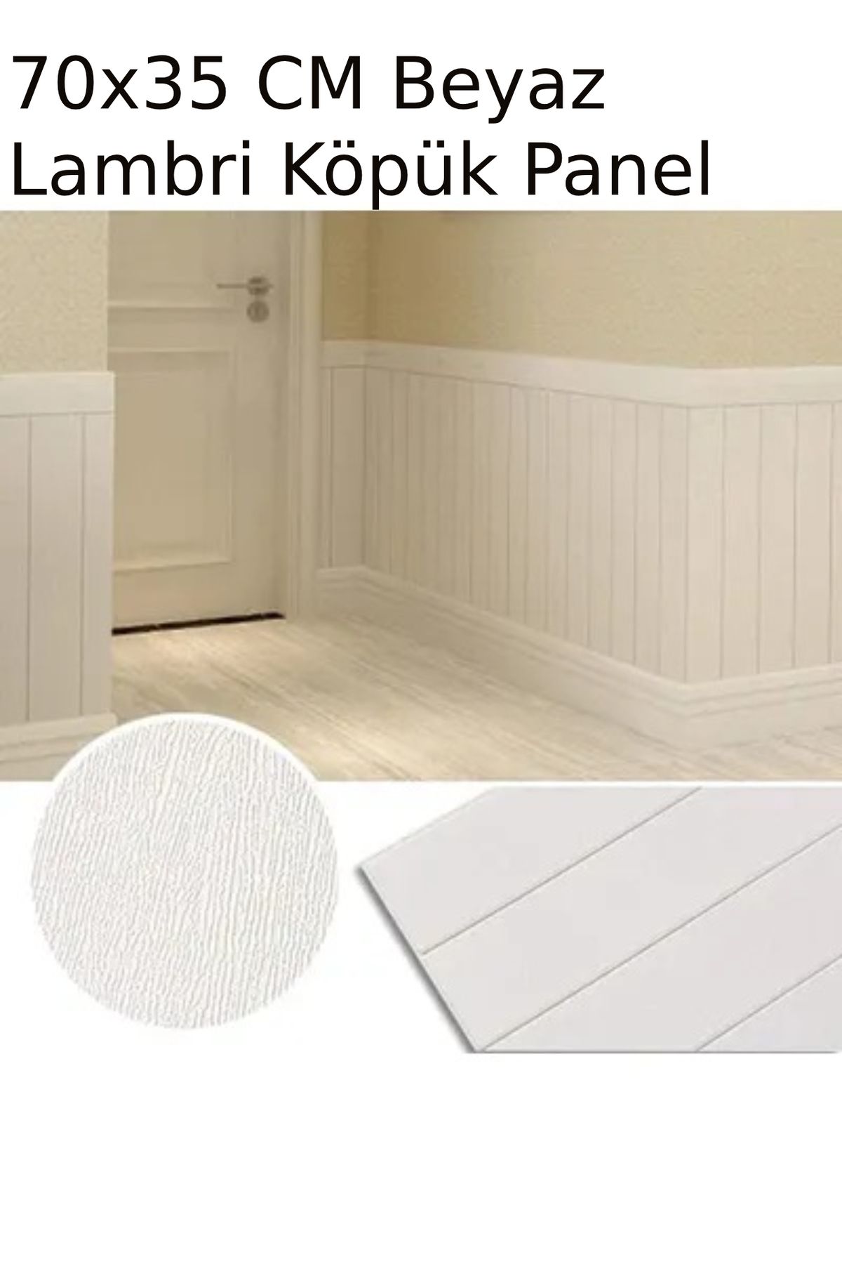 Bien Home 70x35cm 0,25 M2 Kendinden Beyaz Ahşap Kendinden Yapışkanlı Lambri Duvar Paneli