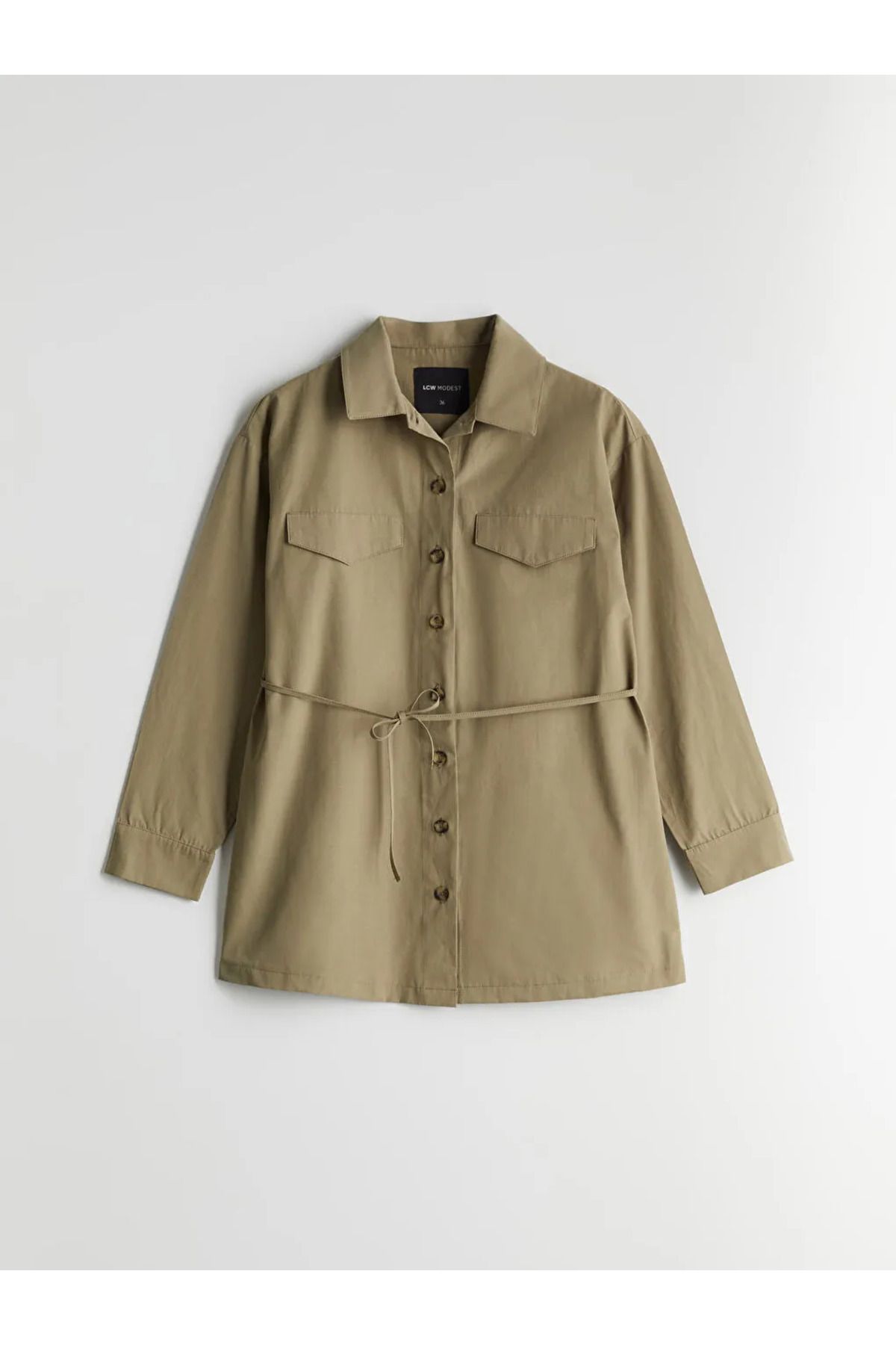LC Waikiki LCW Modest Haki Poplin Kadın Gömlek Tunik
