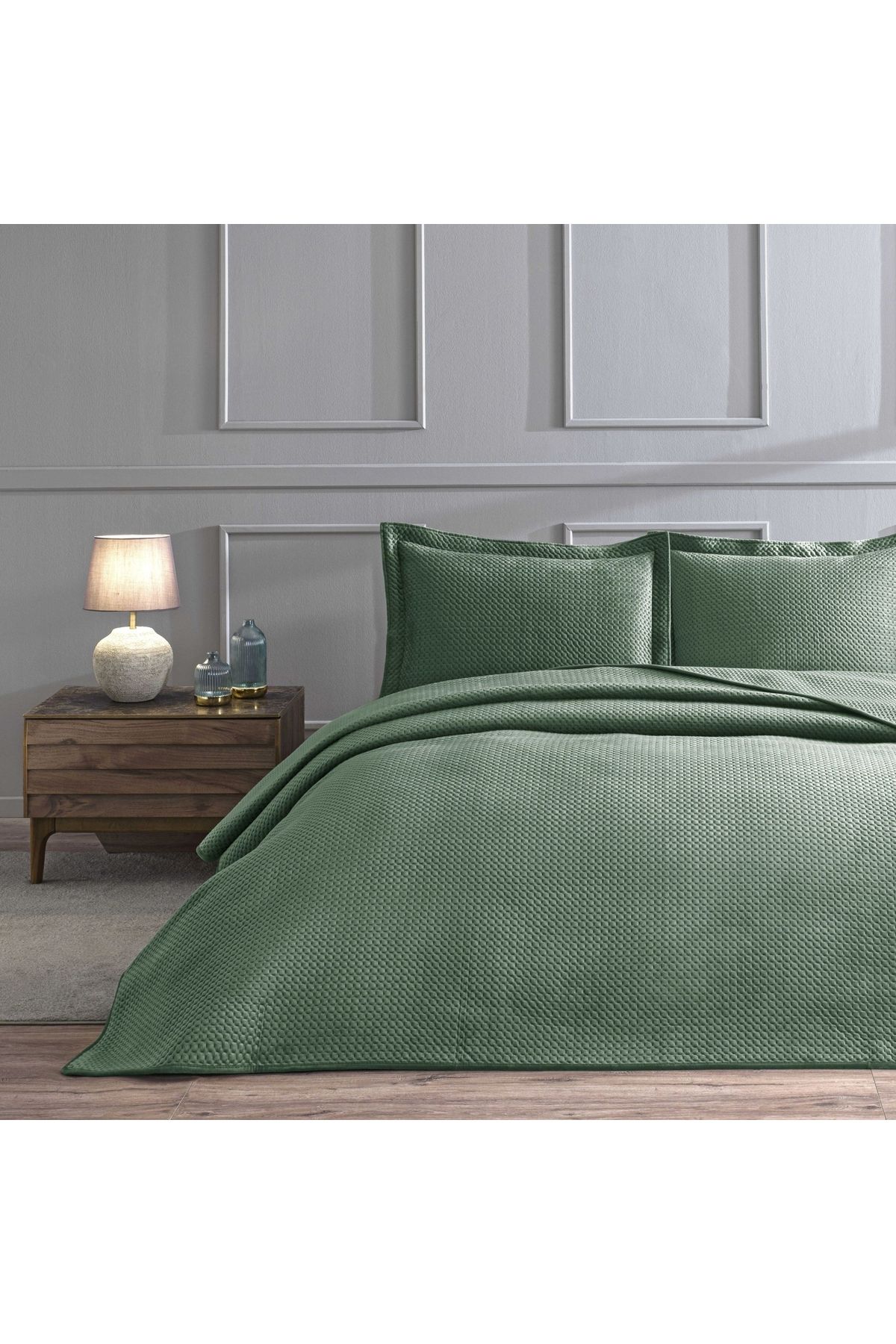 Linens Glace Çift Kişilik Yatak Örtüsü Seti Koyu Yeşil