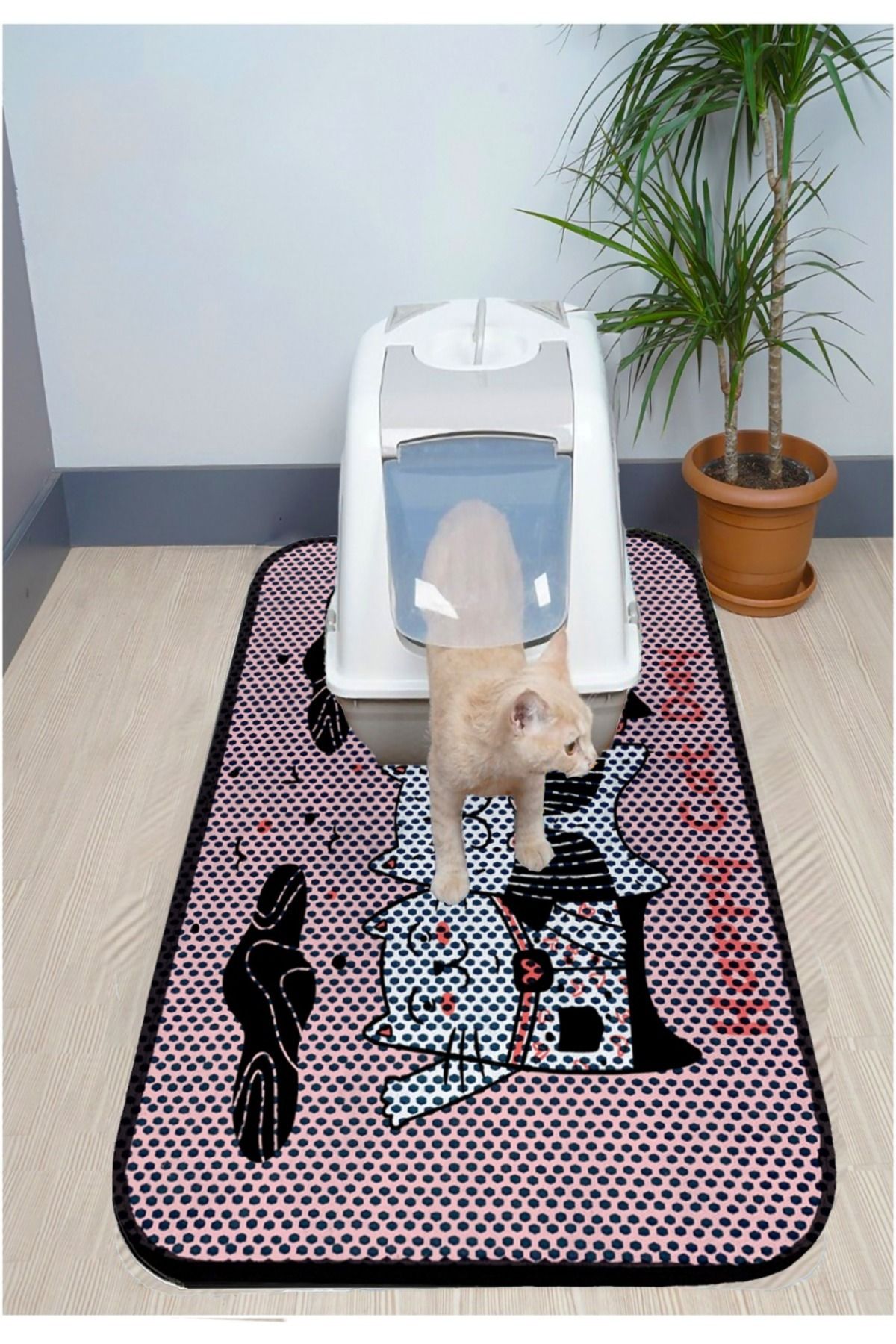 PeraMila XXL Büyük Boy Kedi Tuvaleti Önü Paspası Elekli / Wc Önü Desenli Kedi Kumu Paspas Yıkanabilir