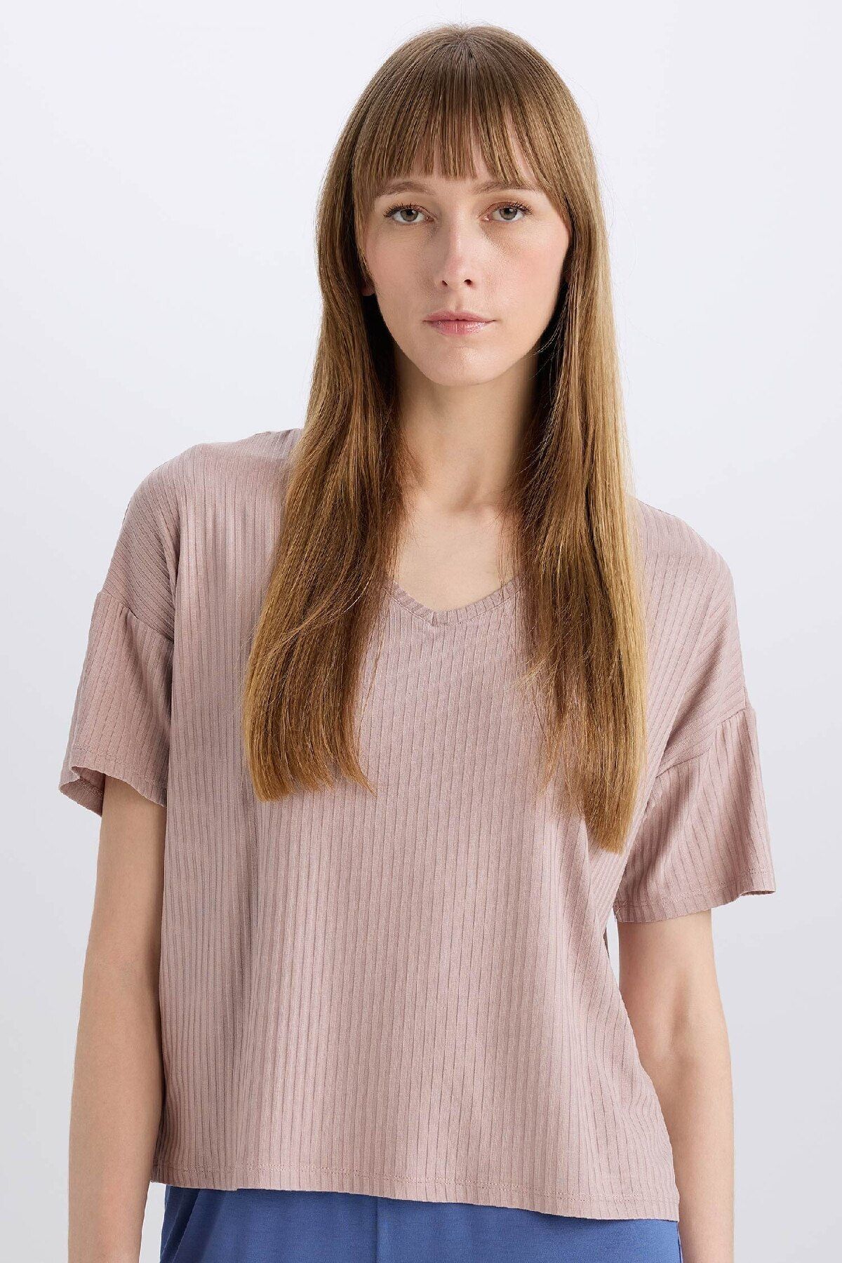 Defacto Regular Fit V Yaka Casual Kısa Kollu Pijama Üstü-fall In Love B6181ax24sp