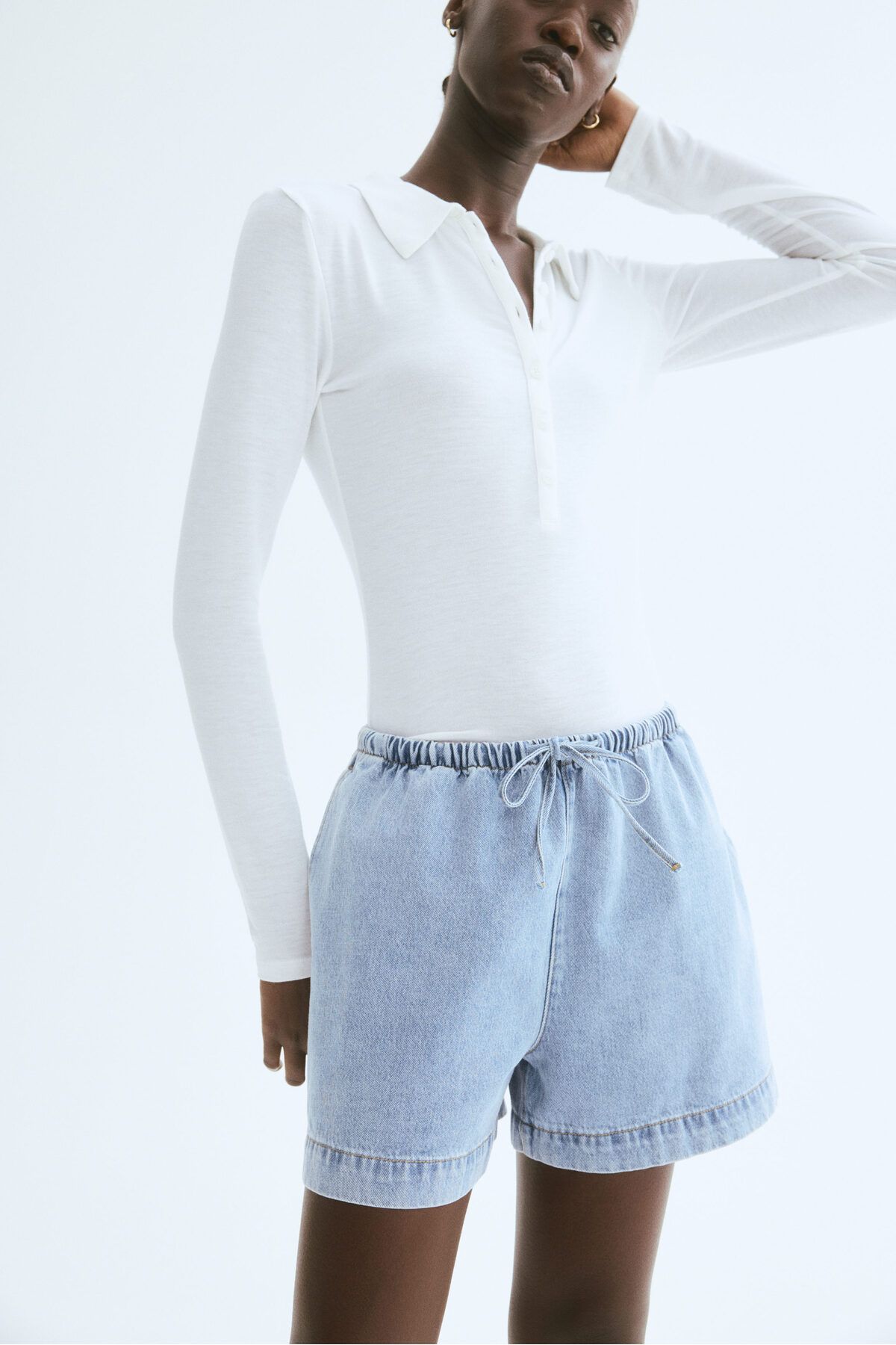 H&M Büzgü Bağlı Kot Şort