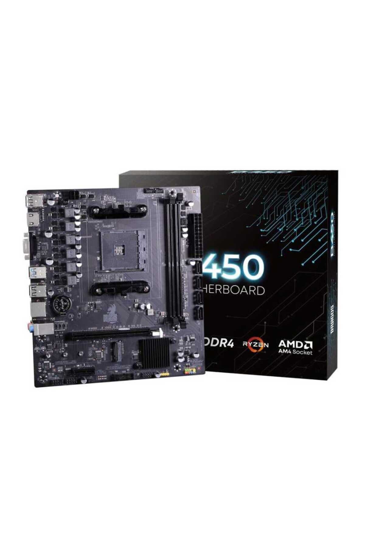 DRAGOS Dragmode B450m Sata,m2 Ddr4 3200mhz Usb 3.0 Vga Hdmi Ses G.lan Am4 Matx Anakart