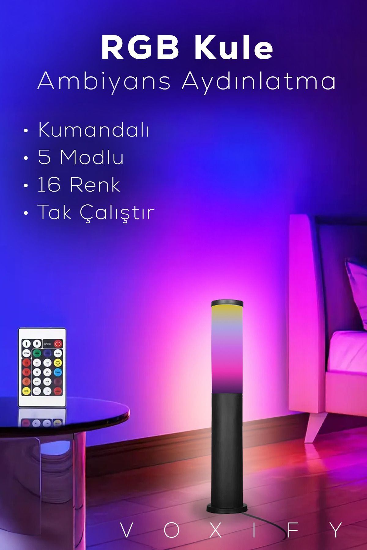 Voxify RGB Köşe Torch Lambader Kumanda Kontrollü Loş Işık Aydınlatma Fişli Tak Çalıştır