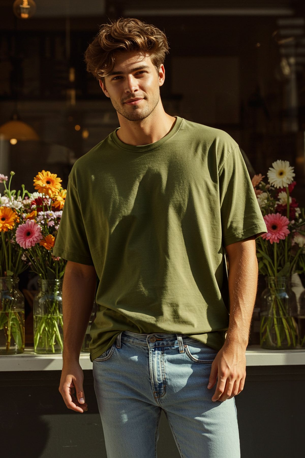 TRENDYOL MAN Haki Oversize/Geniş Kesim %100 Pamuklu T-Shirt TMNSS22TS0318
