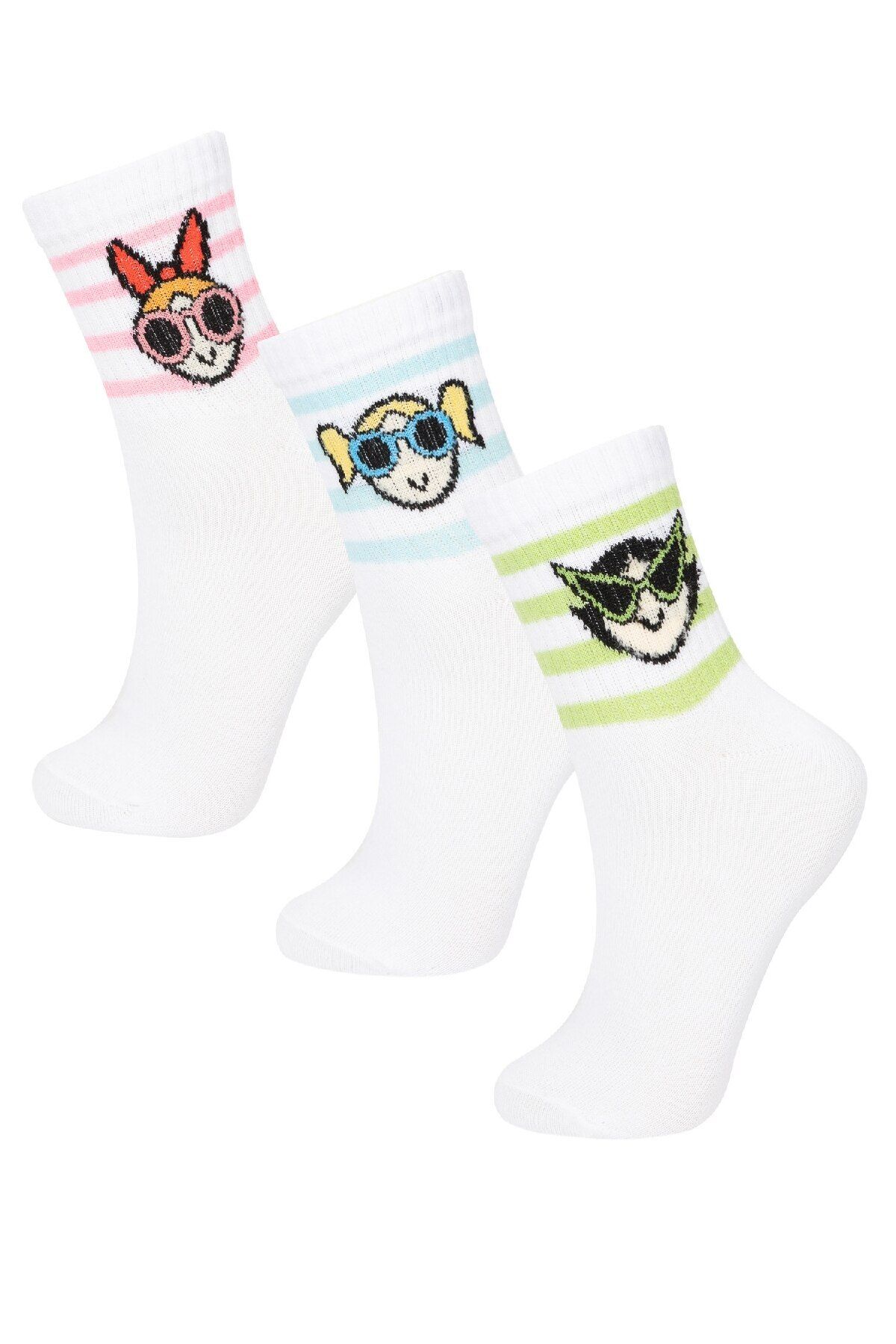 Defacto Kadın Powerpuff Girls 3lü Pamuklu Soket Çorap B8756axns