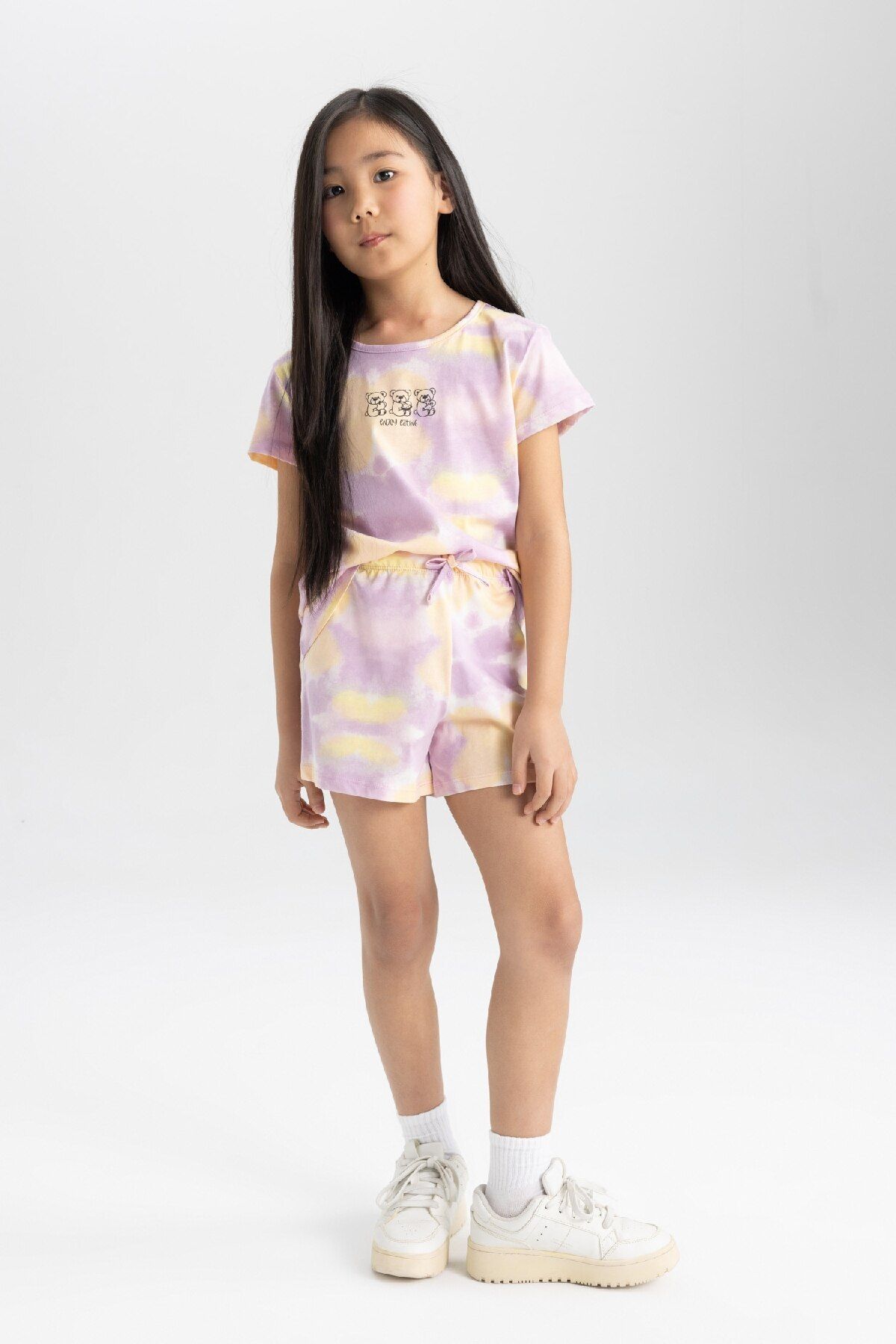 Defacto Kız Çocuk Pijama Takımı Batik Desenli Kısa Kollu Üst Şort C2835a824sm