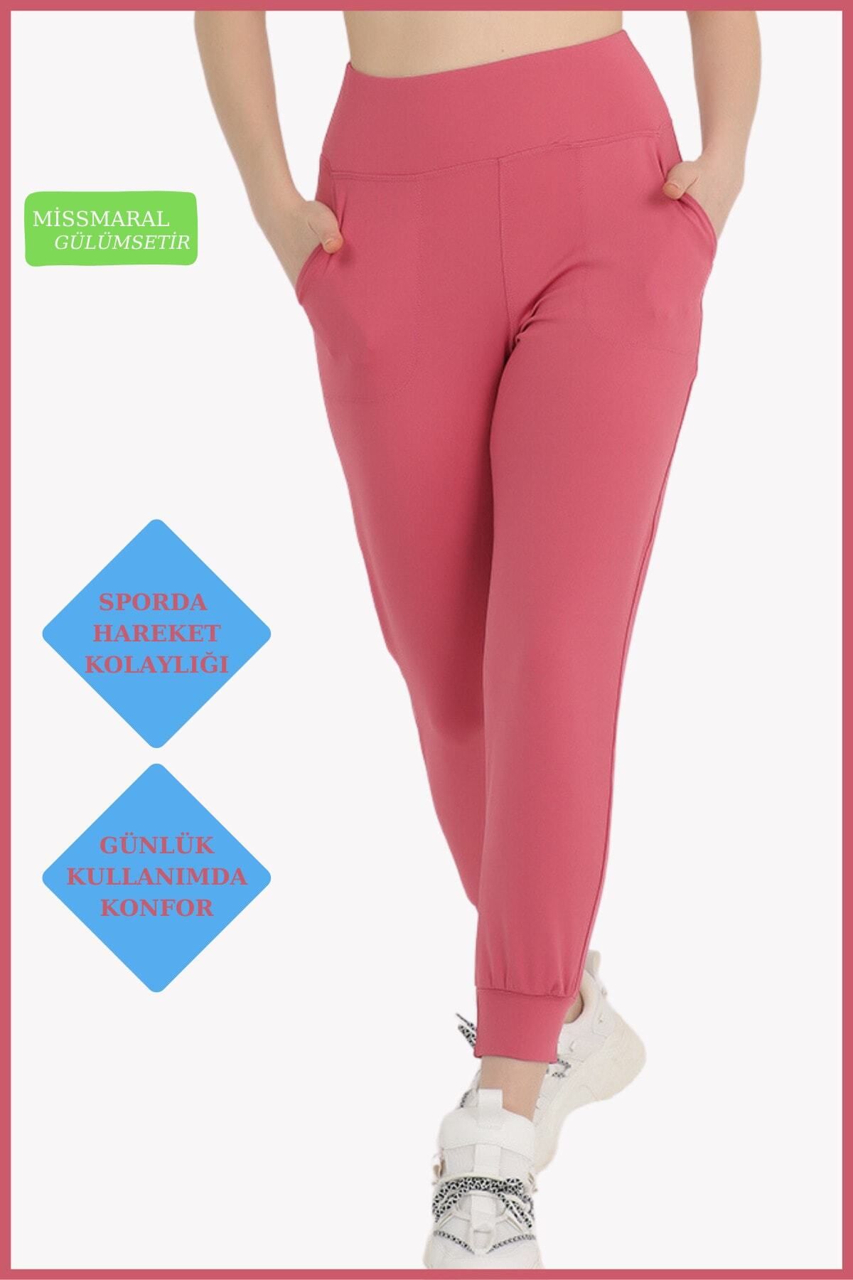 missmaral Kadın Curve Eşofman Alt Gül Kurusu Jogger Dalgıç Kumaş Yüksek Bel Çift Cepli Joggers 1061