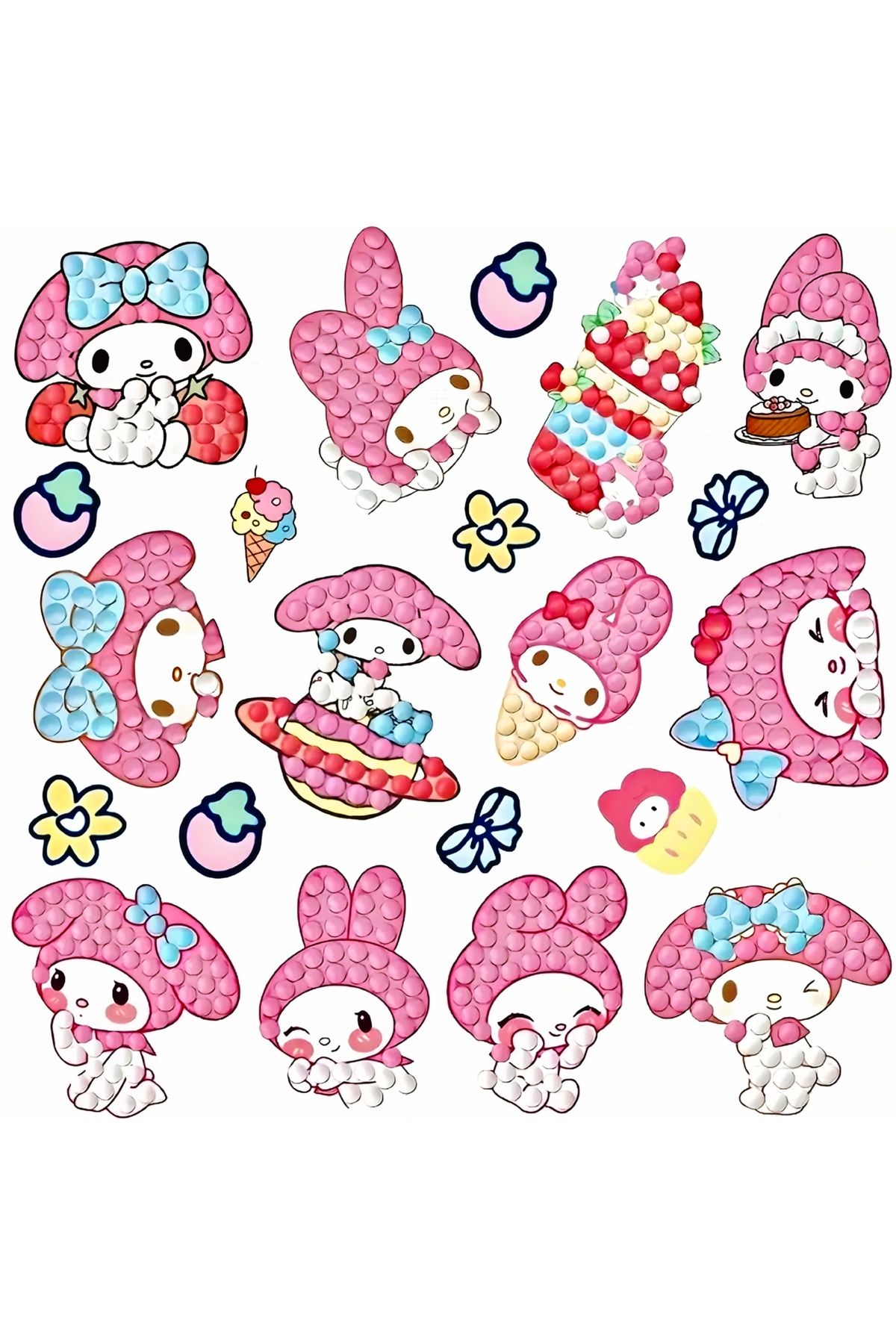DEK Hello Kitty Sanrio My Melody Temalı Elmas Boyama Sticker Seti – DIY Kristal Taşlı Etkinlik Kit