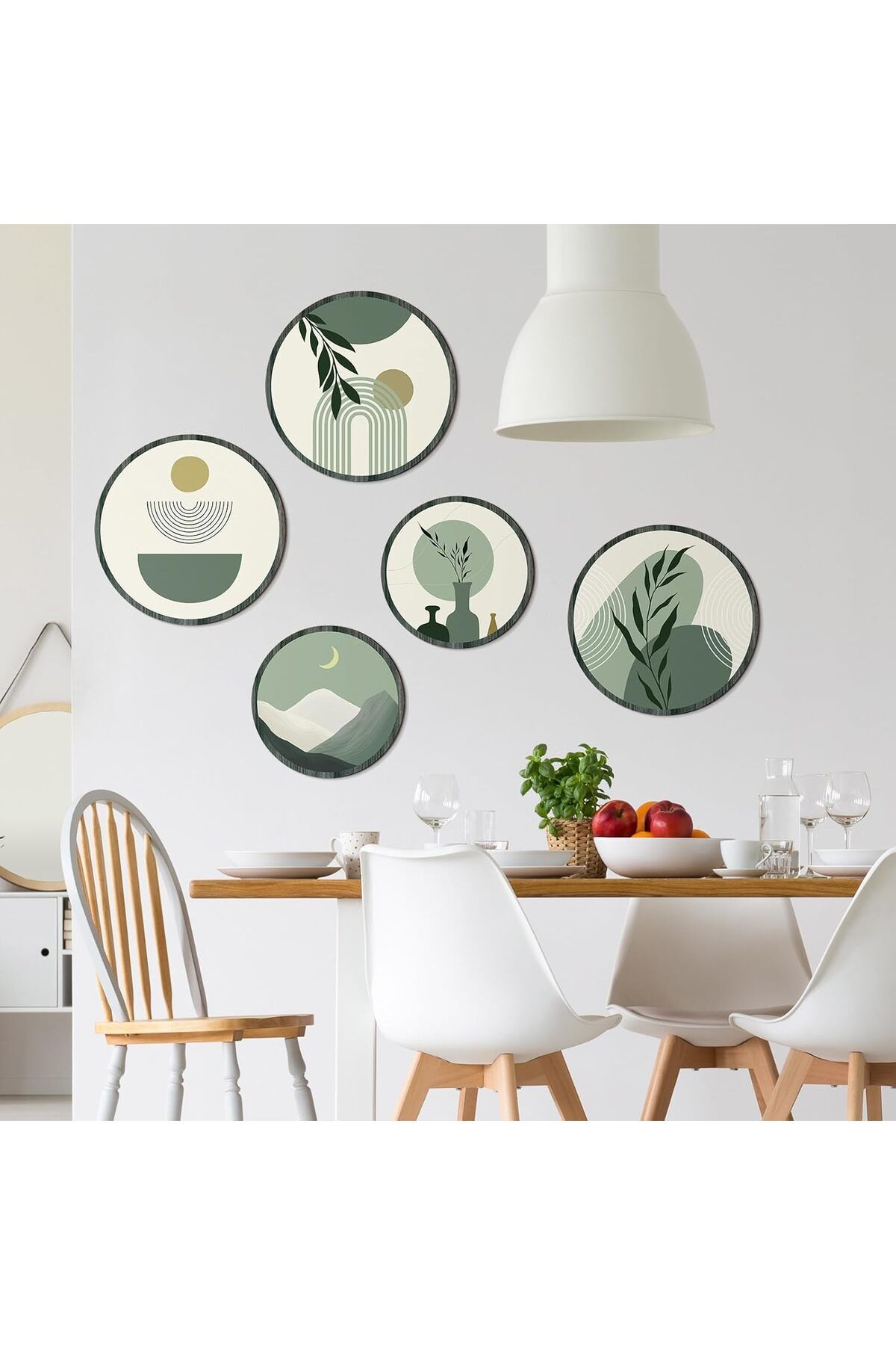 fabriflow exclusive Dekoratif Çiçeçekler Mdf 5 Parça Çerçeve Görünümlü Daire Tablo Set