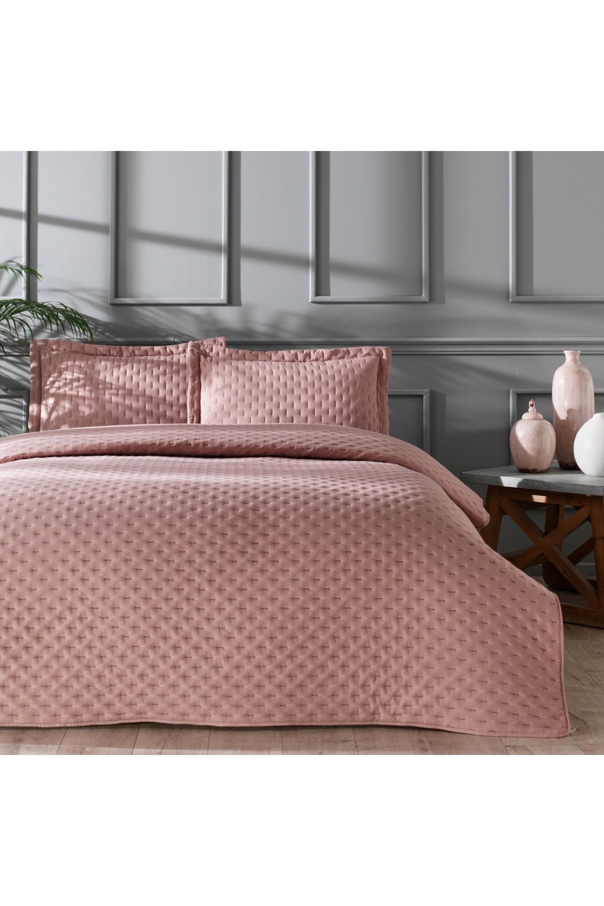 Linens Gardenia Çift Kişilik Yatak Örtüsü Seti Gül Kurusu
