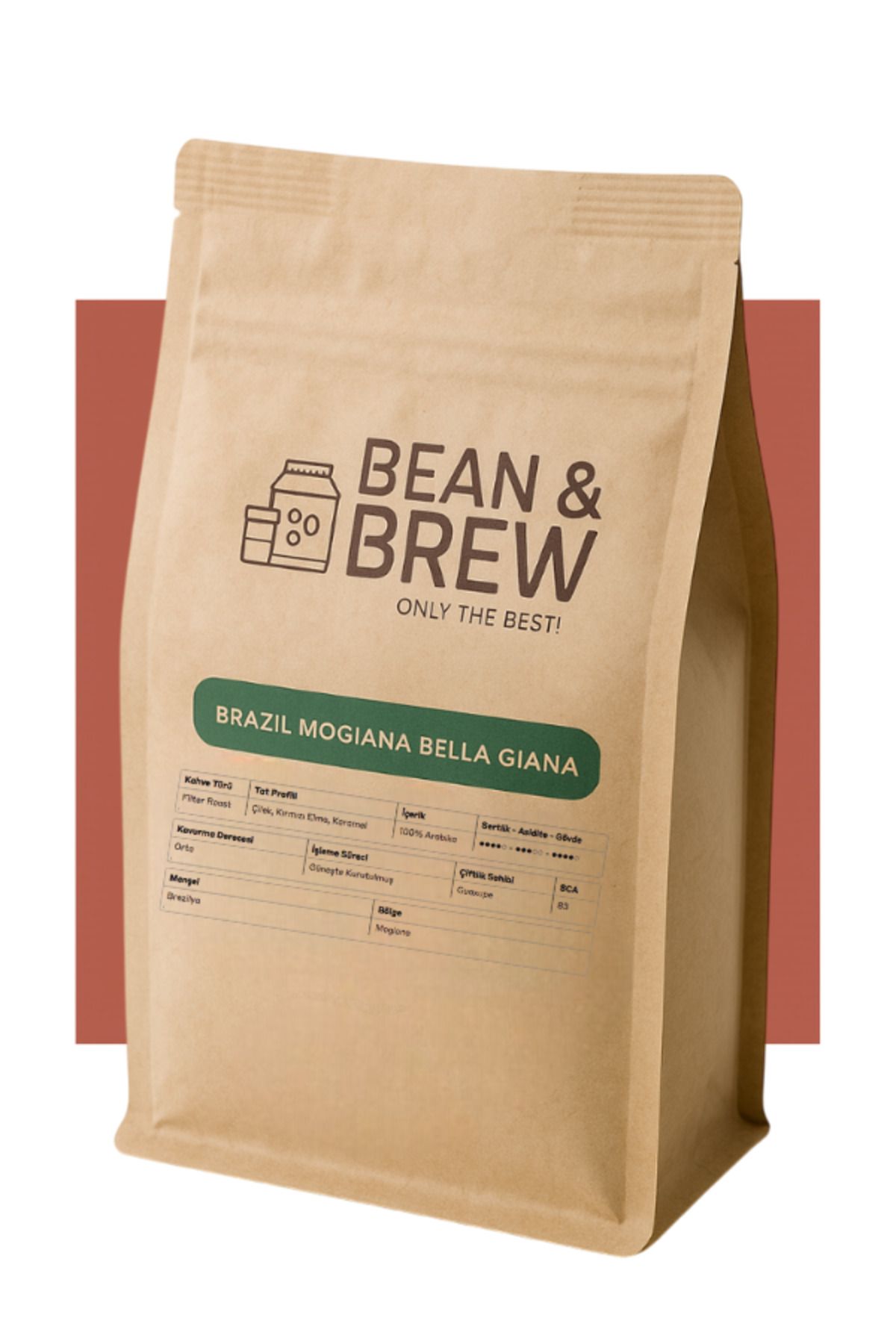 Bean & Brew Brezilya Mogiana Filtre Kahve 250g – Çilek, Kırmızı Elma, Karamel Aromalı %100 Arabica