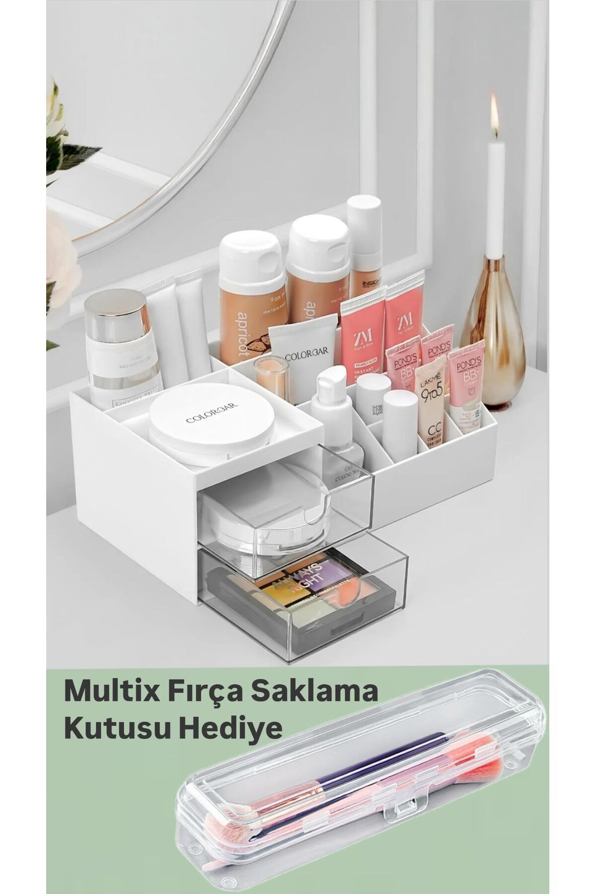 Bayev Multix Hediyeli Make-up 2 Çekmeceli Makyaj Düzenleyici Set-1 Adet Makeup Organizer+1 Adet Multix