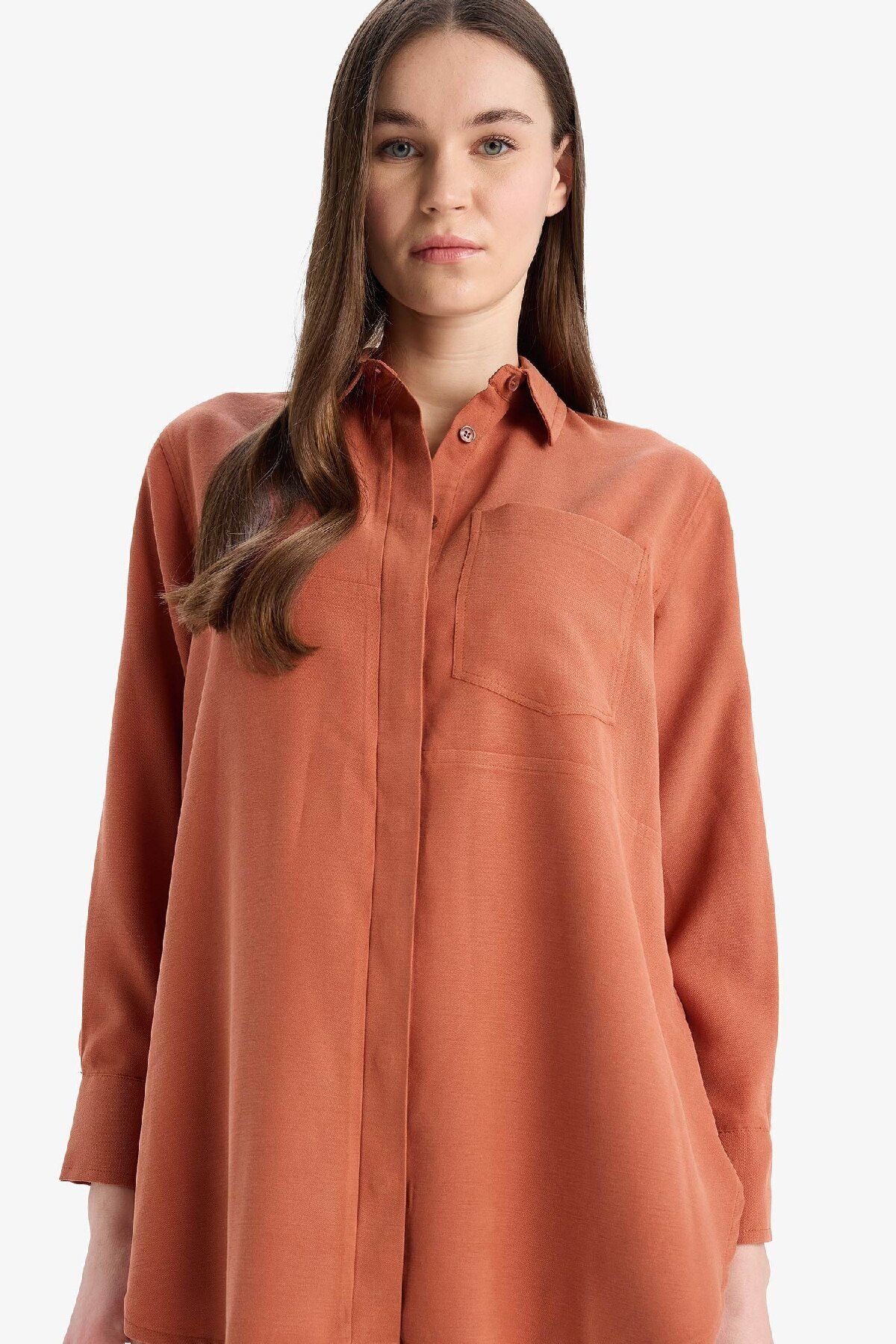 Defacto Relax Fit Basic Düz Modal Uzun Kollu Gömlek Tunik D1299AX25SP