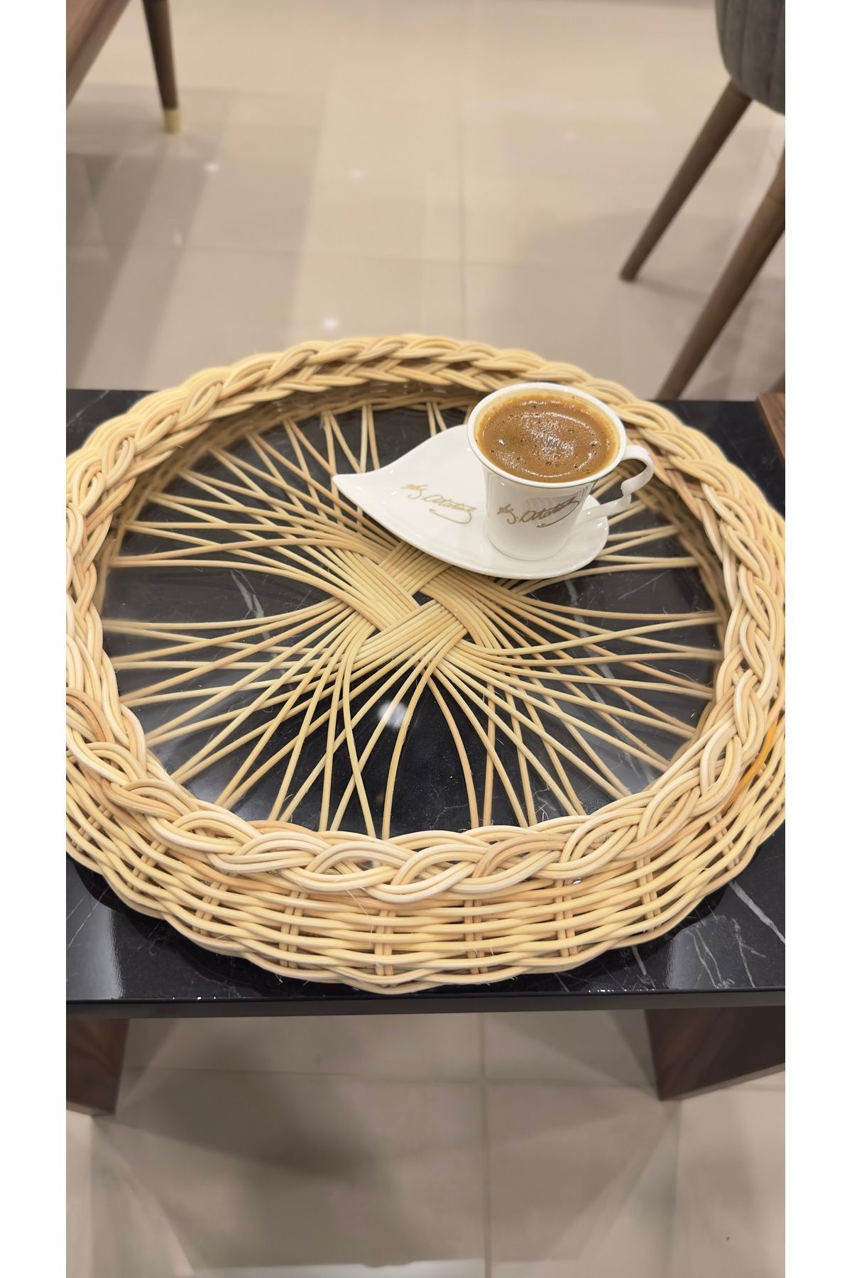 Rattaniq Art Handmade Rattan Cam Tepsi