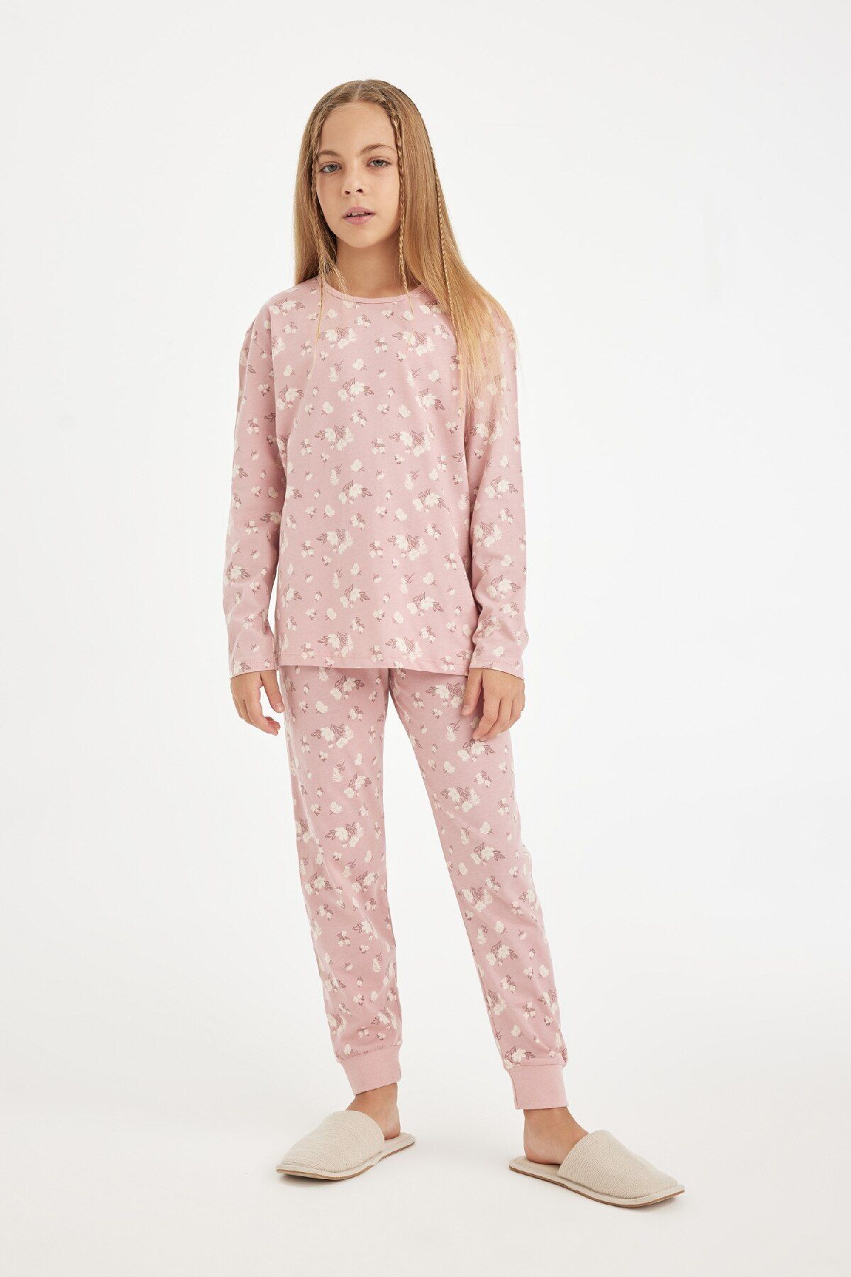 Defacto Kız Çocuk Pijama Takımı Desenli Uzun Kollu Üst Beli Lastikli Uzun Alt D6318a8ns