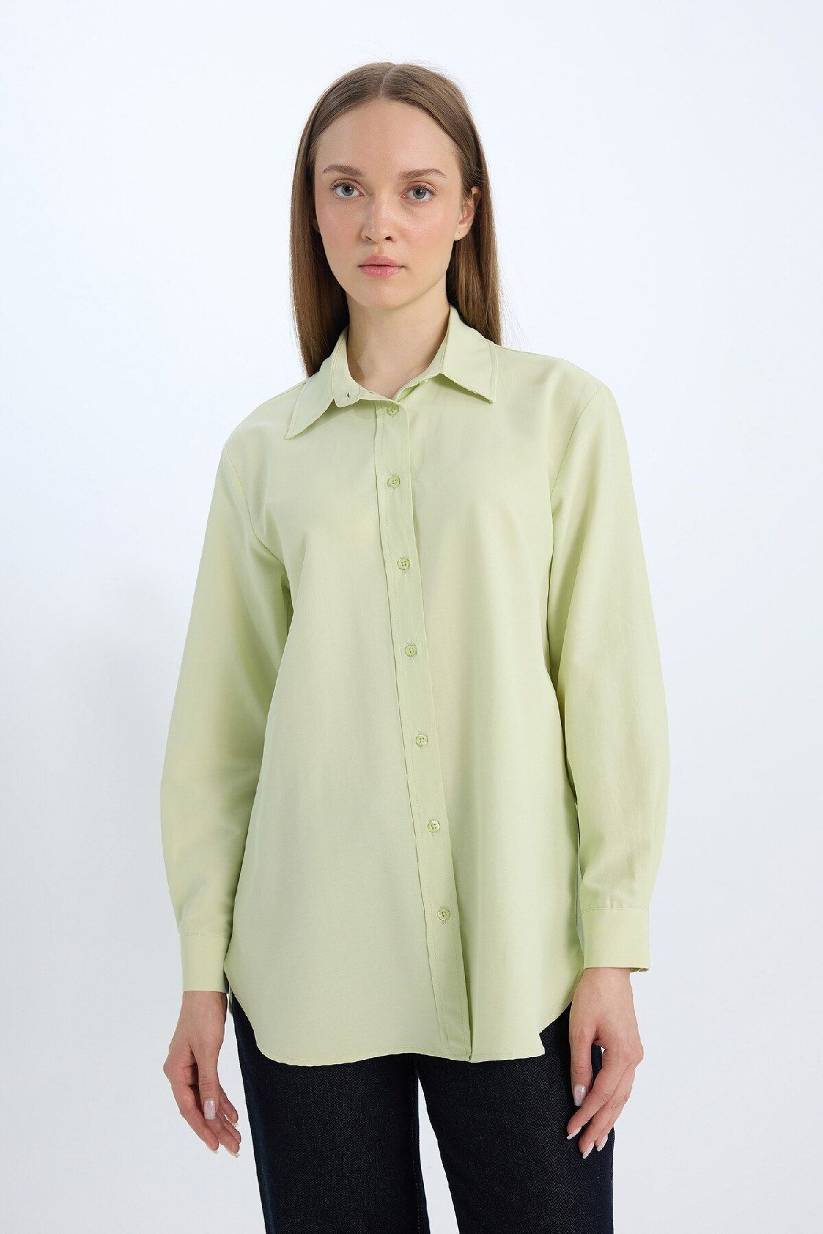 Defacto Relax Fit Basic Düz Poplin Uzun Kollu Gömlek Tunik D7341ax25sp