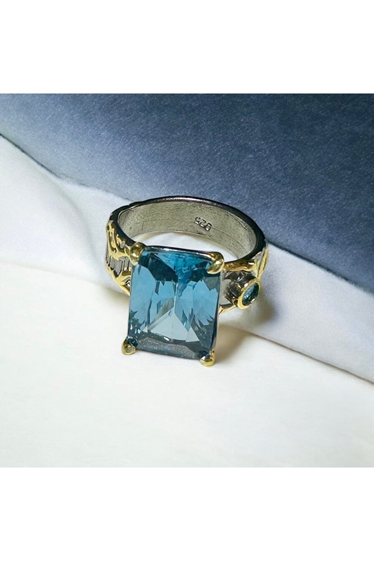 PureBlueCollection Aquamarin 925 Ayar Gümüş El Yapımı Özel Tasarım Yüzük