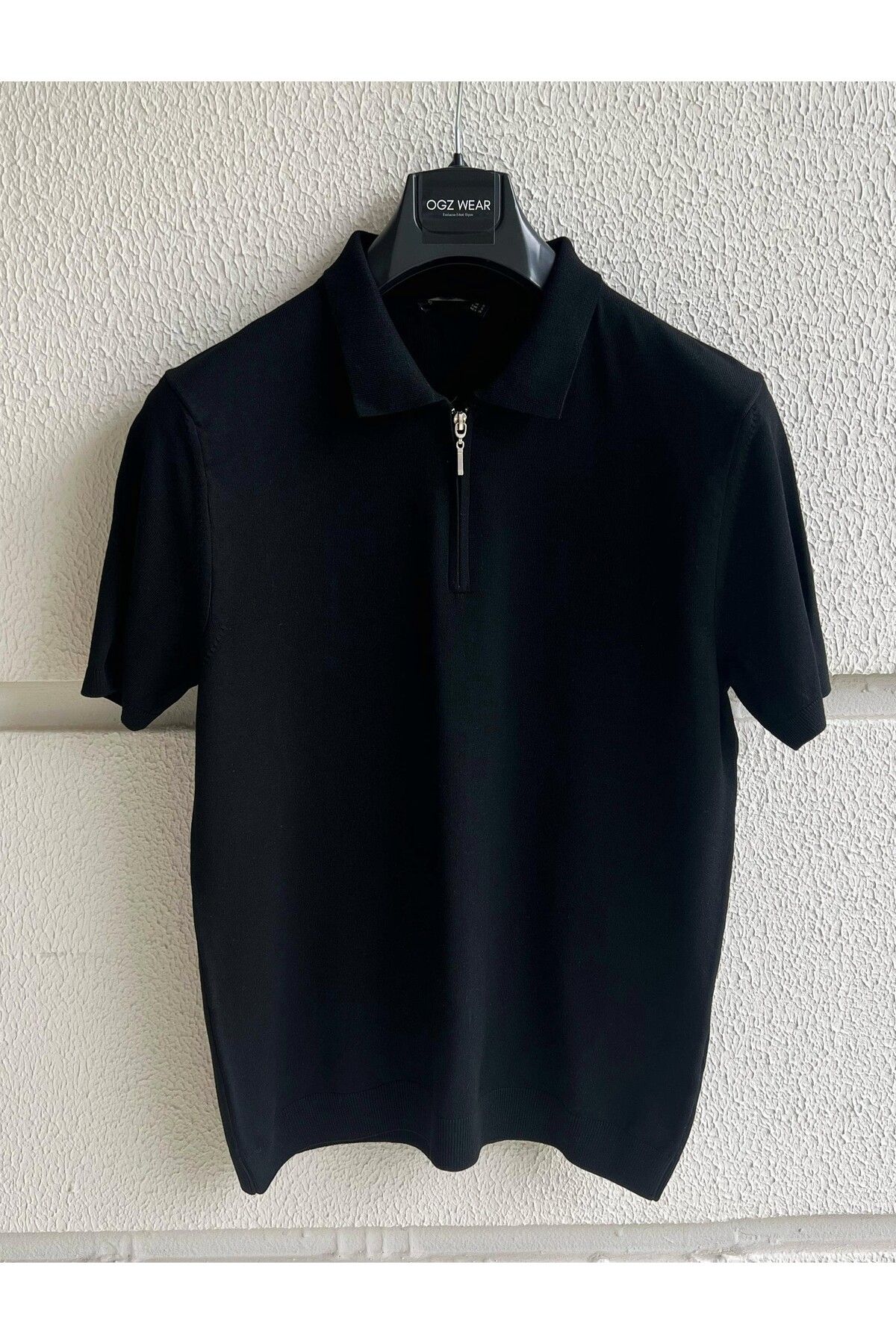 Scornic Ogz Wear Siyah Yakalı Fermuar Detaylı Basic Premium Kumaş Triko T-Shirt