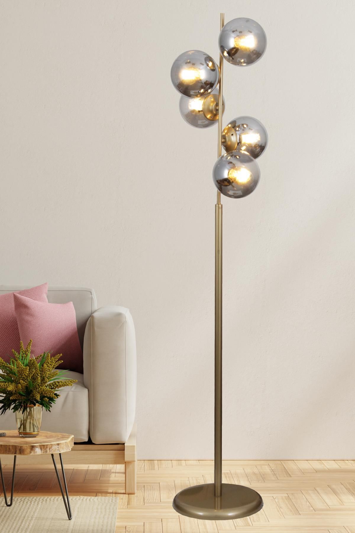 Taşcan Aydınlatma Moden 5 Li Eskitme Lambader Füme Camlı Modern , Oturma Odası ,Yatak Odası , Salon Lambader