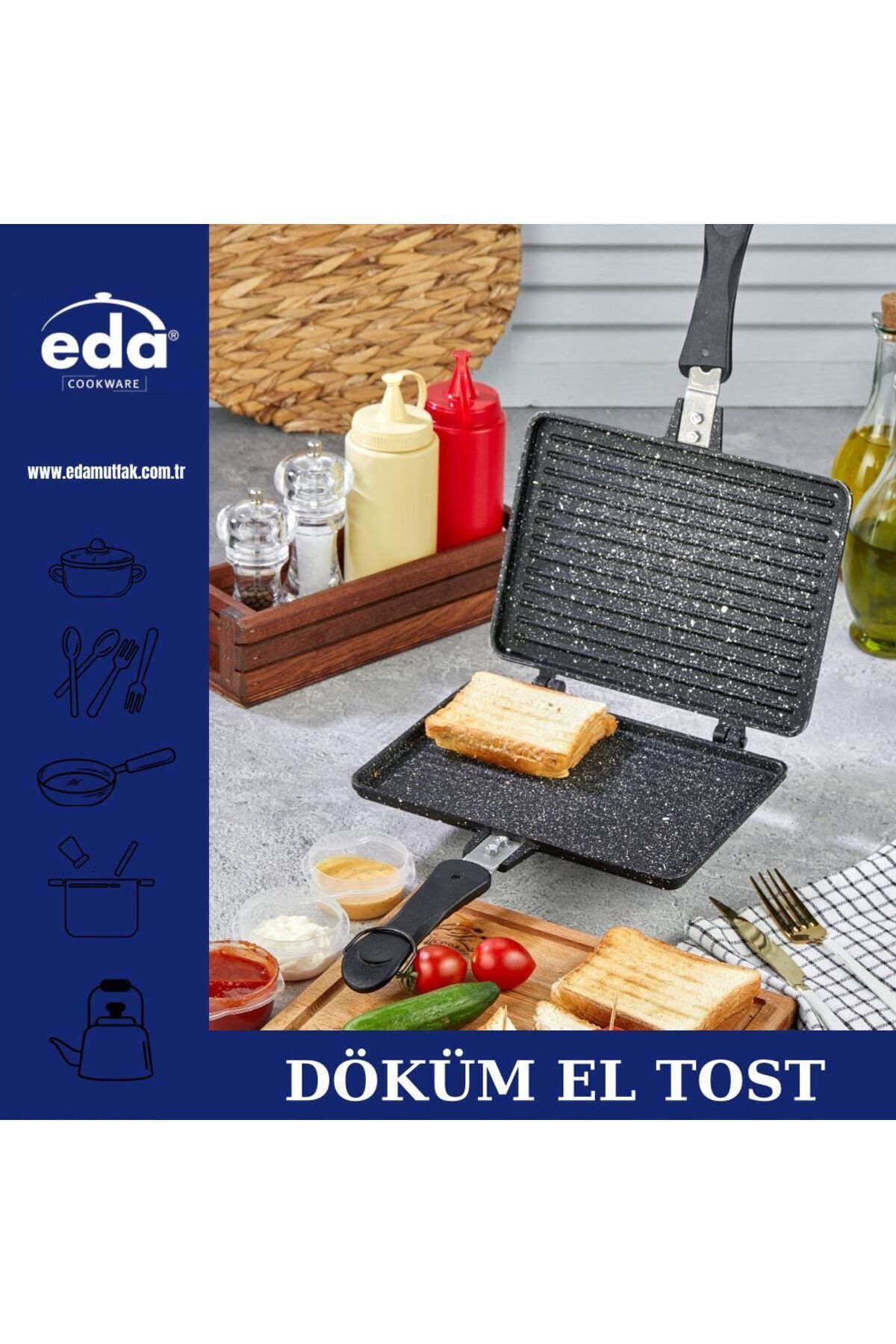 Eda Döküm Granit 24x17 Cm Ocak Üstü El Tost Makinesi