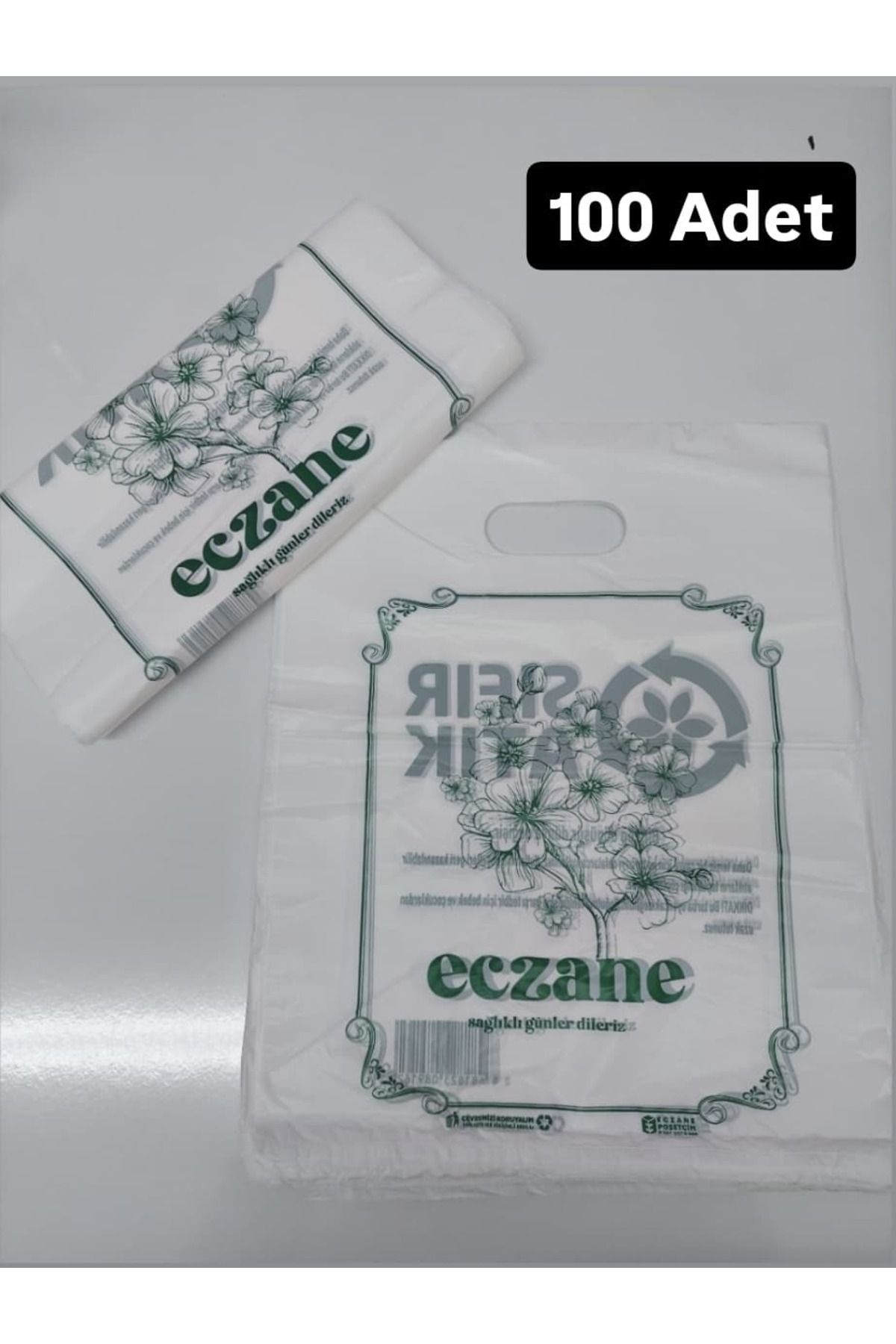Onbir Tedarik 30x40 Cm Büyük El Geçme Poşet Yeşil Eczane Baskılı (NO:2) - 100'lü Paket