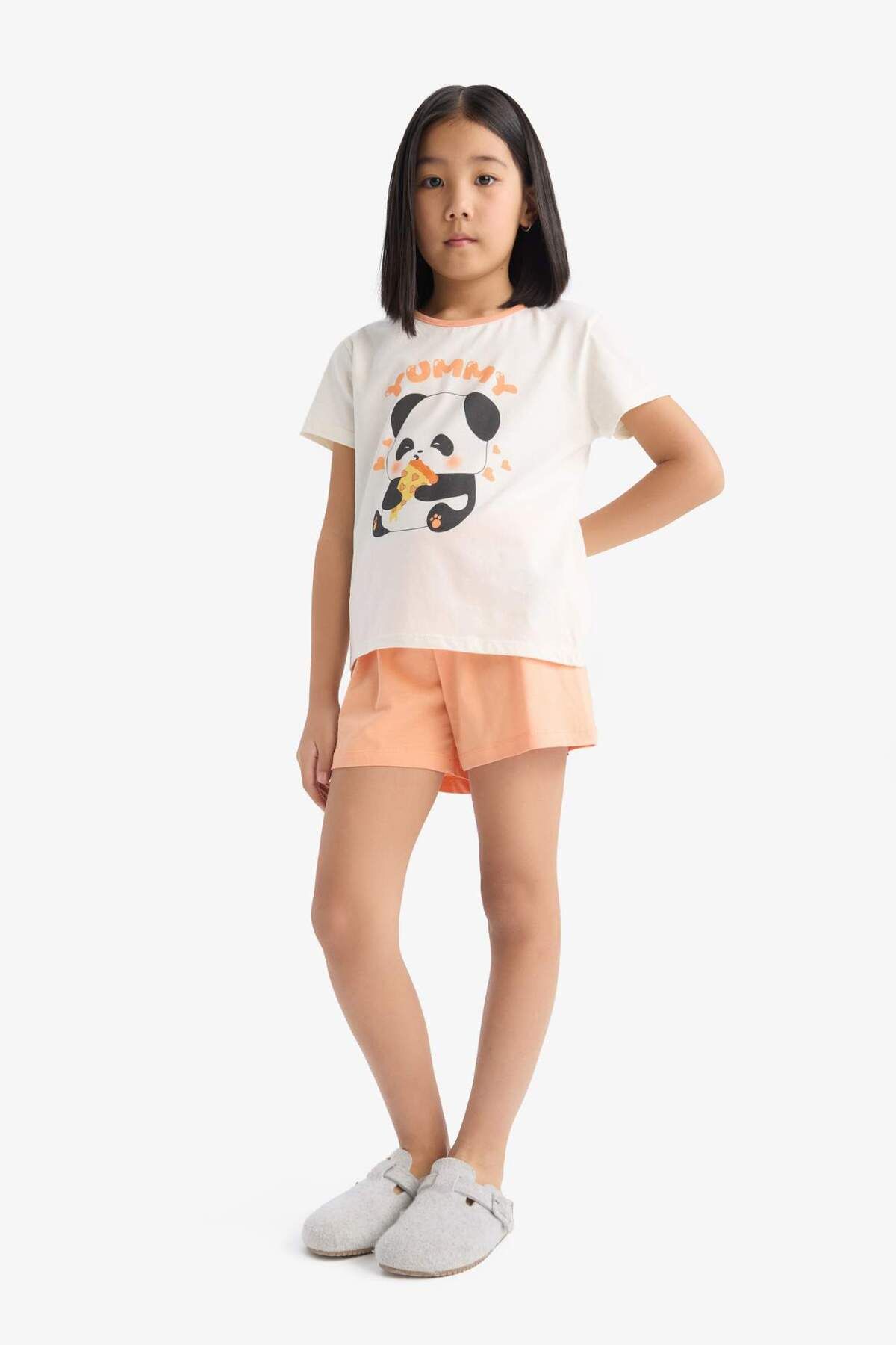 Defacto Kız Çocuk Pijama Takımı Kısa Kollu Pijama Üstü Esnek Belli Şort Pijama Altı E6428A825HS